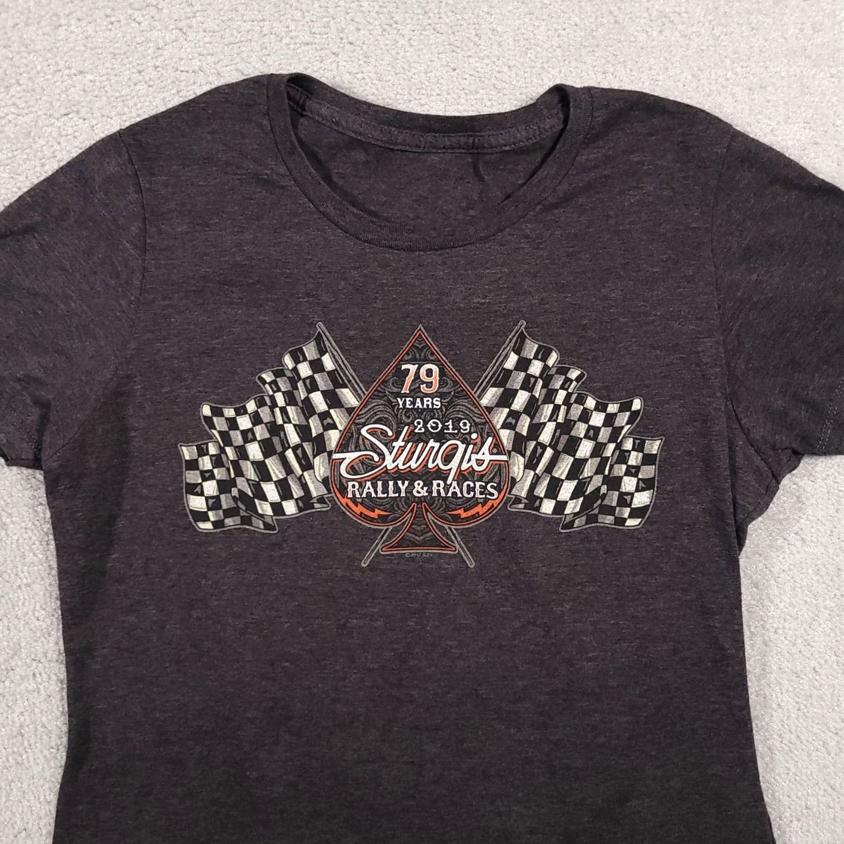 Vintage Sturgis Motorcycle Rally 2019 79th Annual T-Shirt Women's Fitted Medium Tee Gray Cotton Jersey Short Sleeve Round Neck Slim Tee Size M / US 6-8 / IT 42-44 - 3 Thumbnail