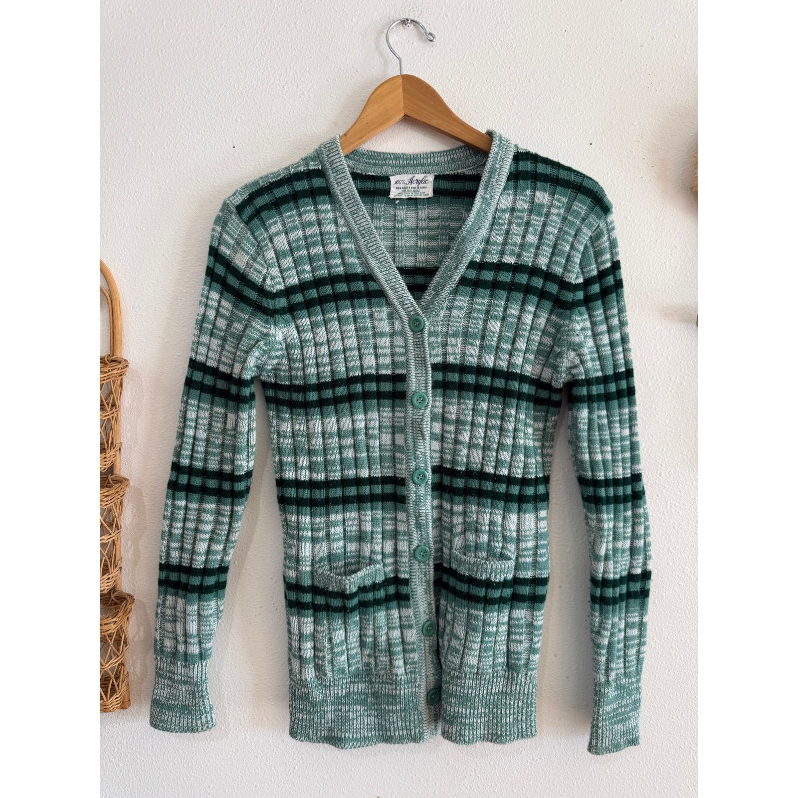 Vintage 70s Green Stripe Cardigan Size ONE SIZE - 2 Thumbnail