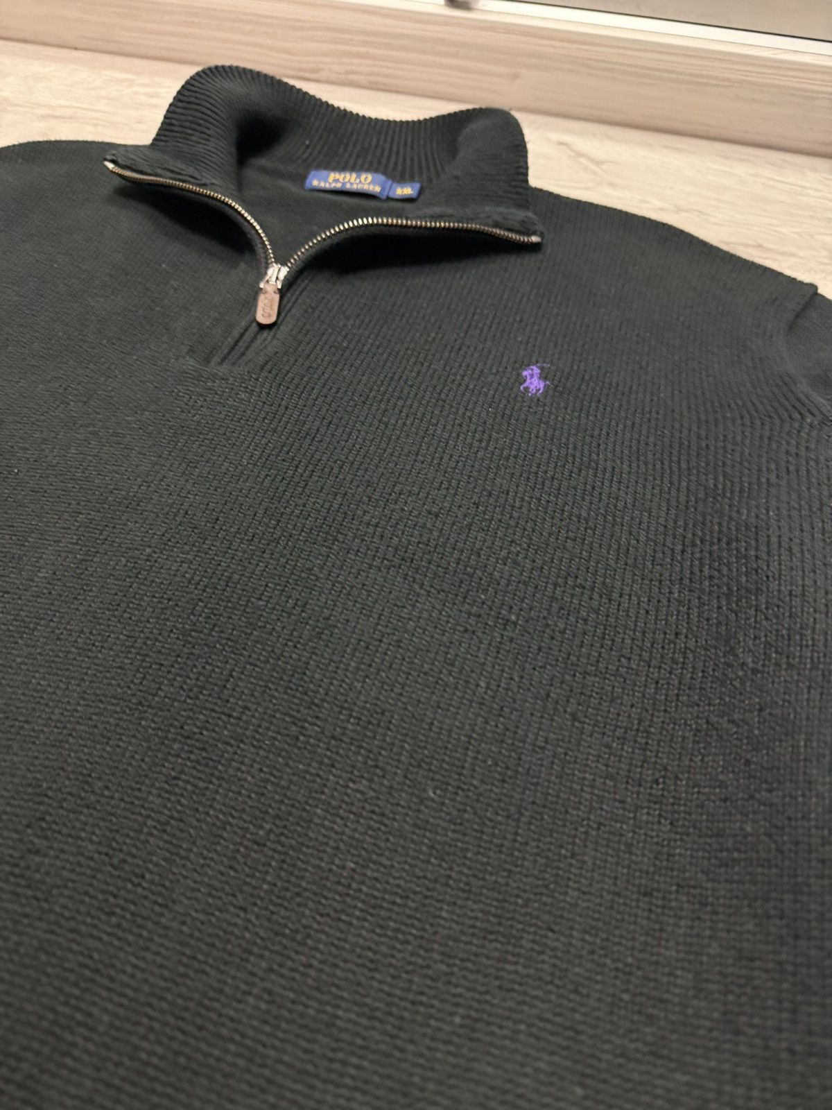 Polo Ralph Lauren Polo Ralph Lauren Black Half Zip Sweater Purple Pony Logo Size US XXL / EU 58 / 5 - 9 Thumbnail