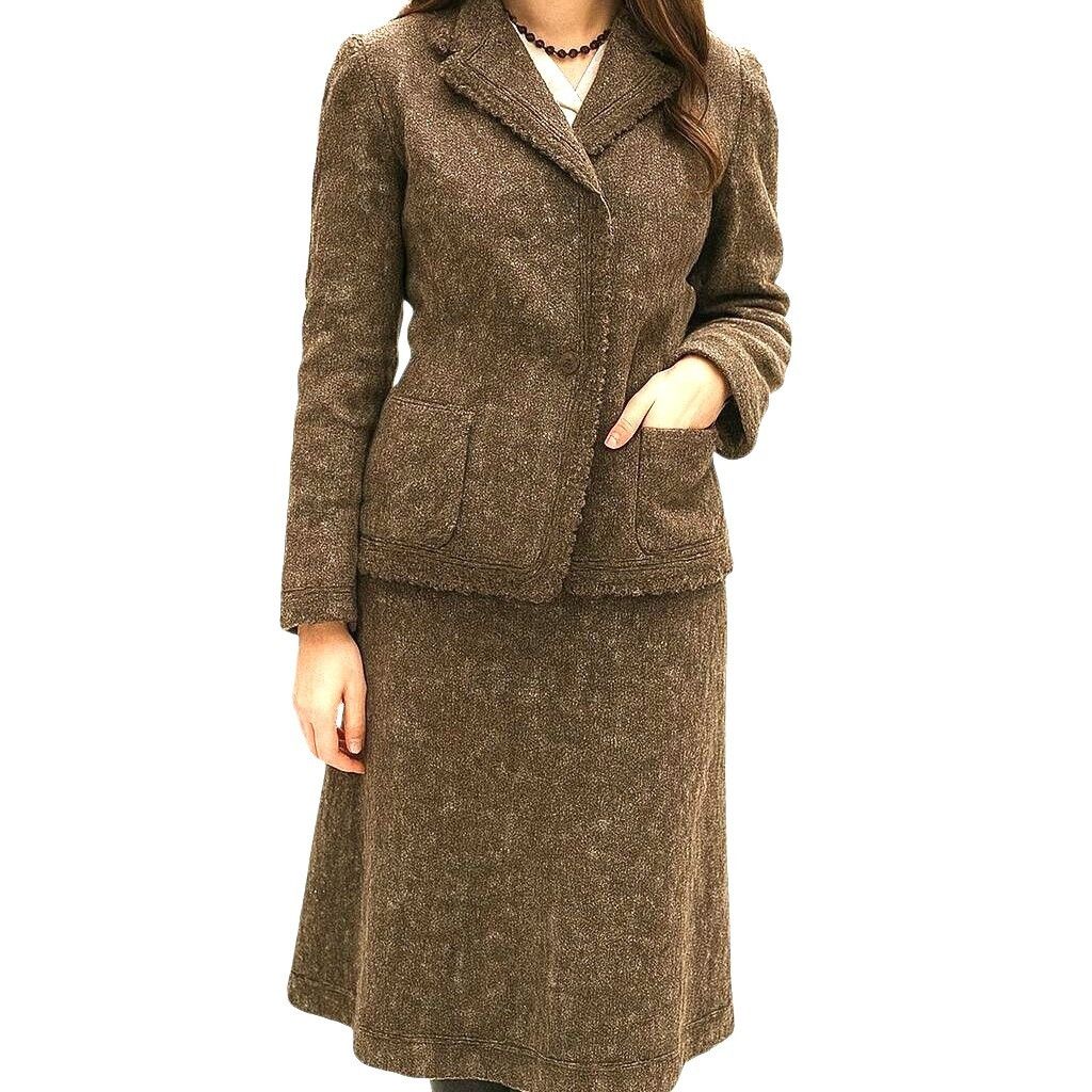 Other Valentino Skirt Suit Set Sz 12 Wool Angora Blend Brown Tweed Size XL / US 12-14 / IT 48-50 - 1 Thumbnail