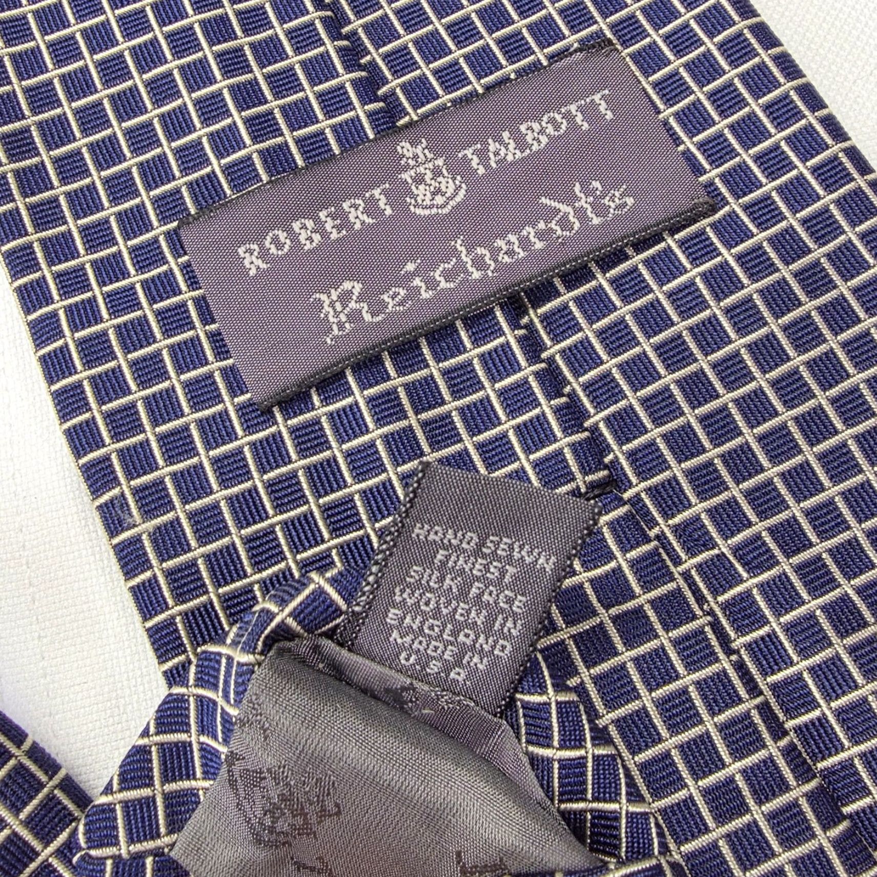 Robert Talbott VINTAGE Robert Talbott Necktie Blue Squares 100% Silk Designer Preppy Office Tie USA Size ONE SIZE - 5 Thumbnail