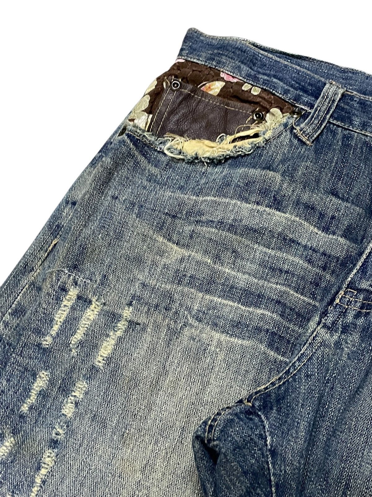 Guru × Hysteric Glamour × Japanese Brand Gumu Japan Boro Patchwork Cut & Sew Leather Trimmed Jeans Size US 32 / EU 48 - 10 Thumbnail