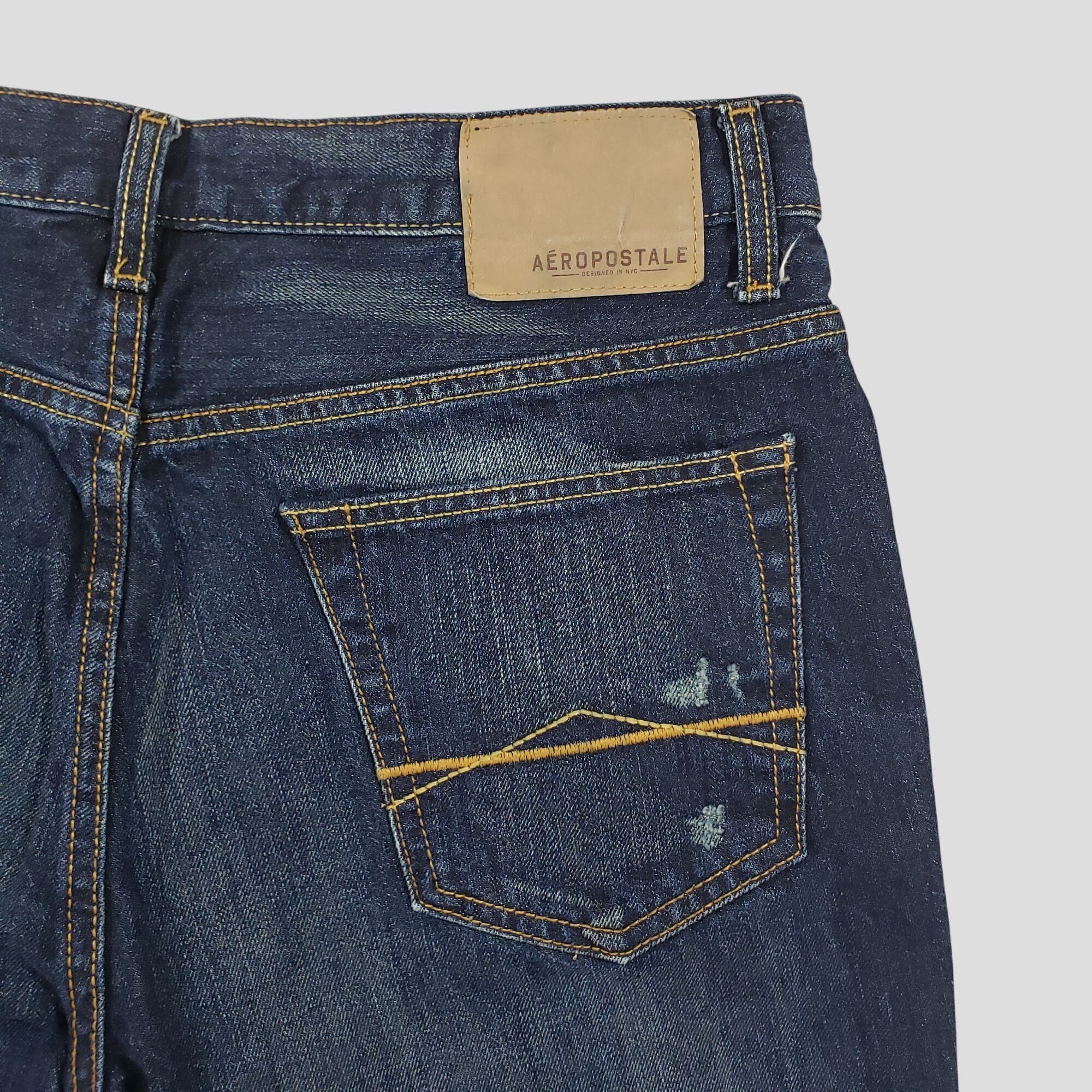 Aeropostale Aeropostale Mens Distressed Straight Leg Dark Wash Denim Jea Size US 34 / EU 50 - 3 Thumbnail