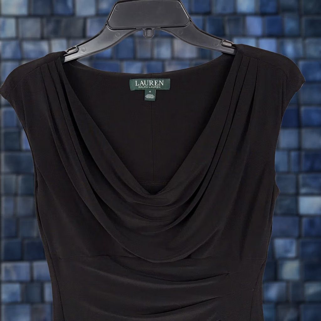 Ralph Lauren Lauren Ralph Lauren Dress Womens 4 Black Cowl Neck Ruched Sheath Knee Length LBD Shirt+Dress Size S / US 4 / IT 40 - 1 Thumbnail