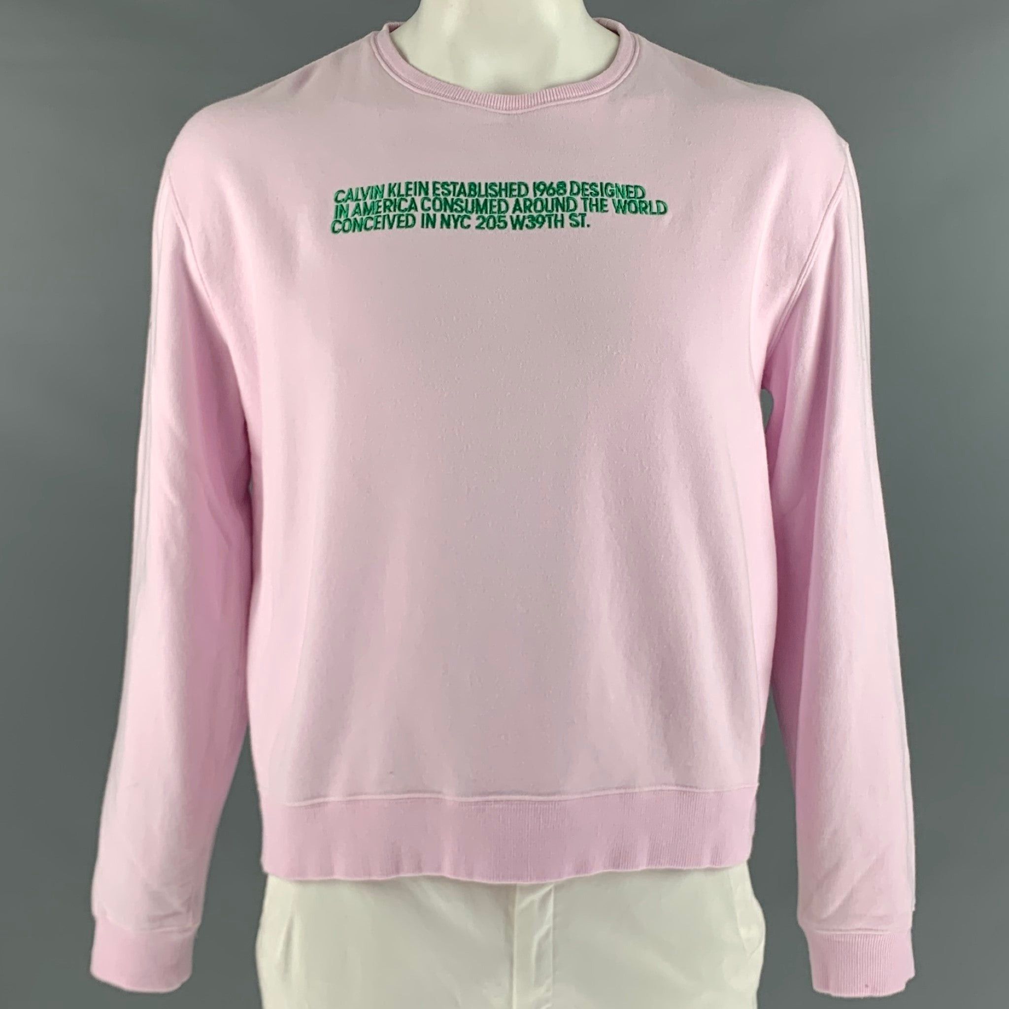 image of Calvin Klein 205W39Nyc Pink Green Embroidery Cotton Sweatshirt, Men's (Size 2XL)