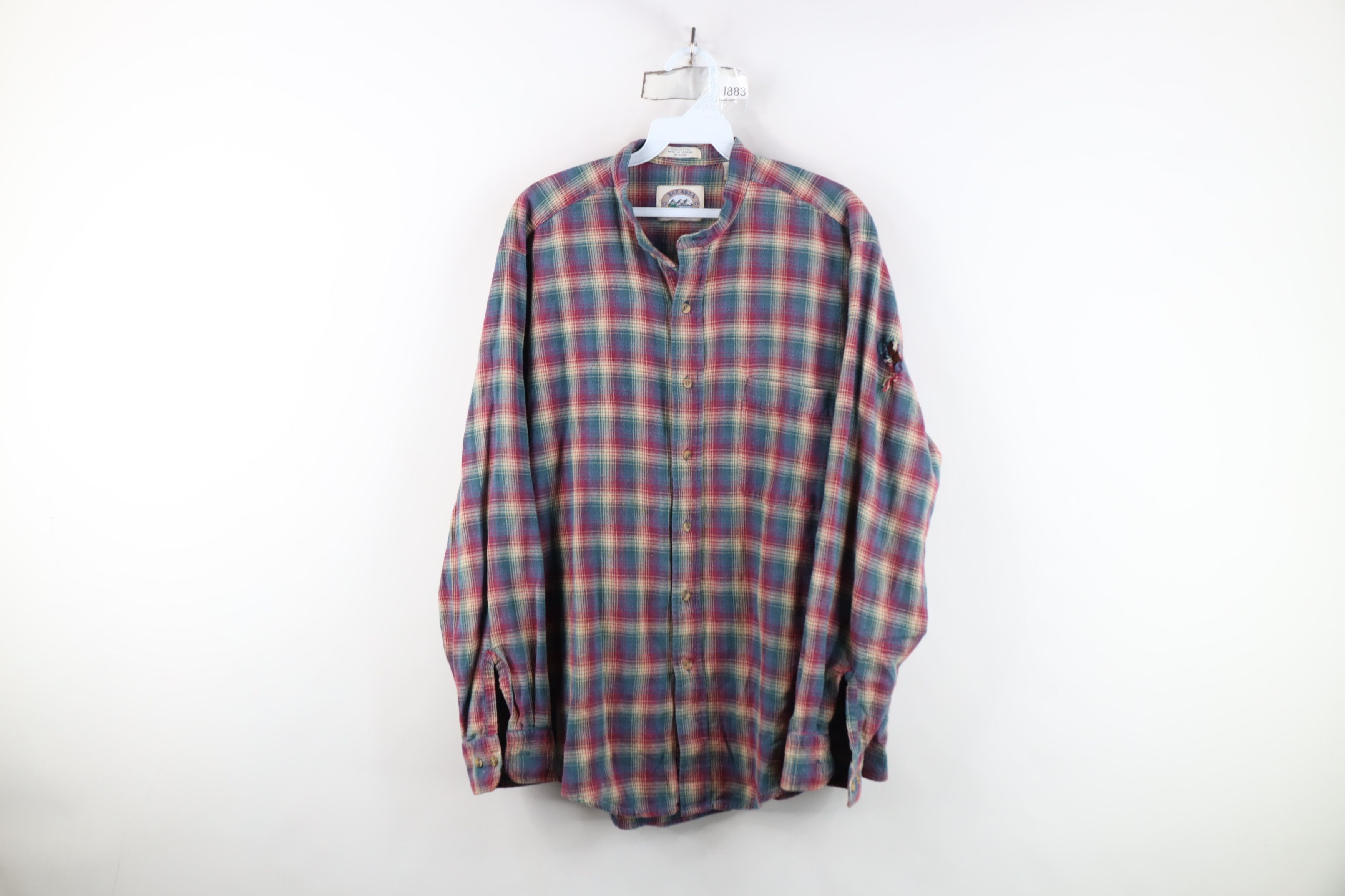 Vintage Vintage 90s Streetwear Flannel Band Collar Button Shirt Size US L / EU 52-54 / 3 - 1 Thumbnail