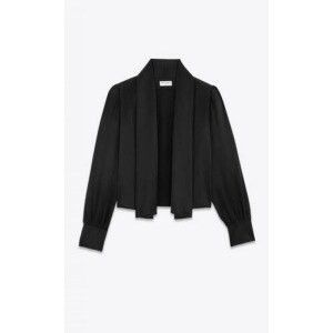 Saint Laurent Paris oc11z1225 775238 Shawl Blouse in Silk Satin Crepe in Black Size US XS / EU 42 / 0 - 2 Thumbnail