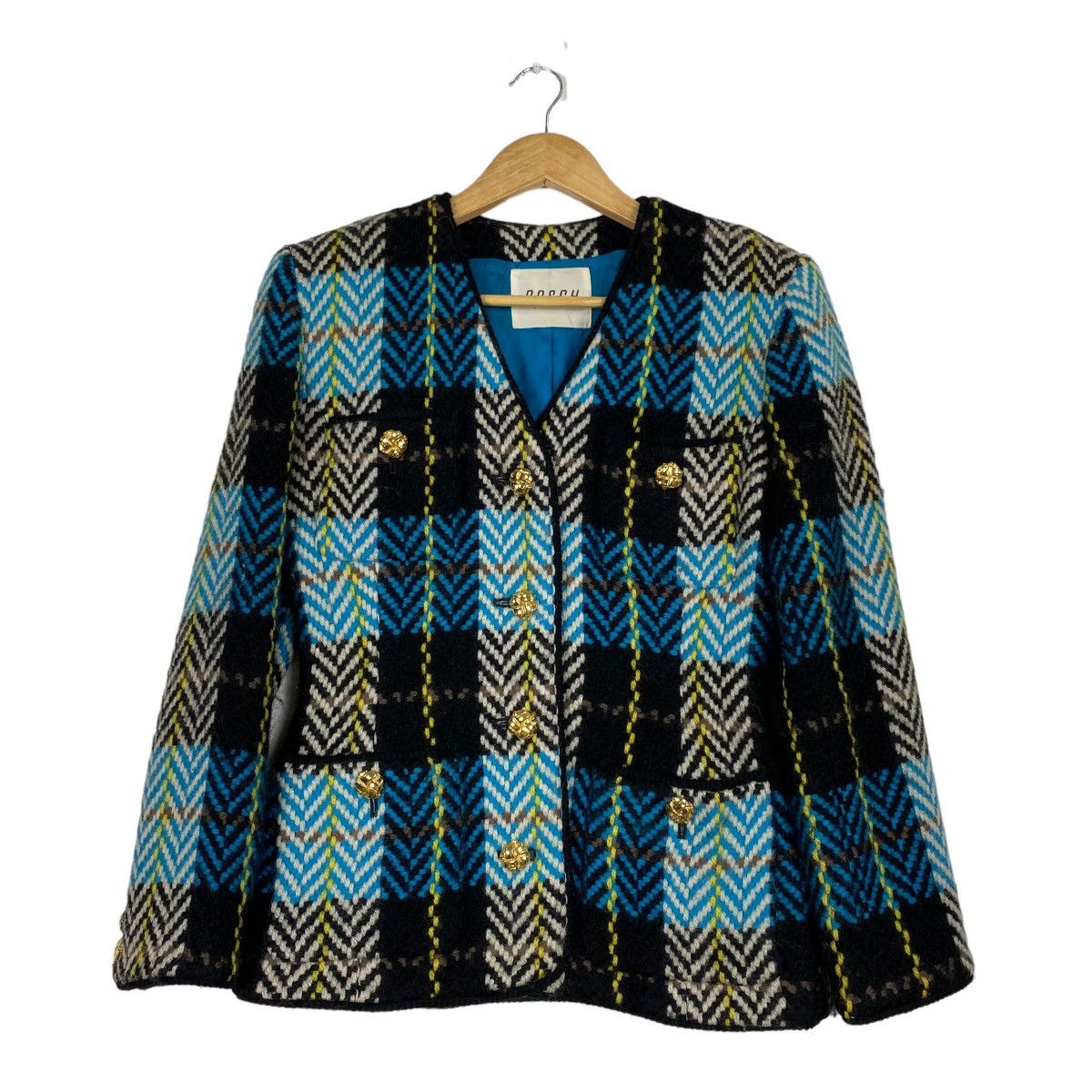 Japanese Brand Womens BOSCH Check Wool Rayon Blazer Jacket Coat Size S Size S / US 4 / IT 40 - 2 Thumbnail