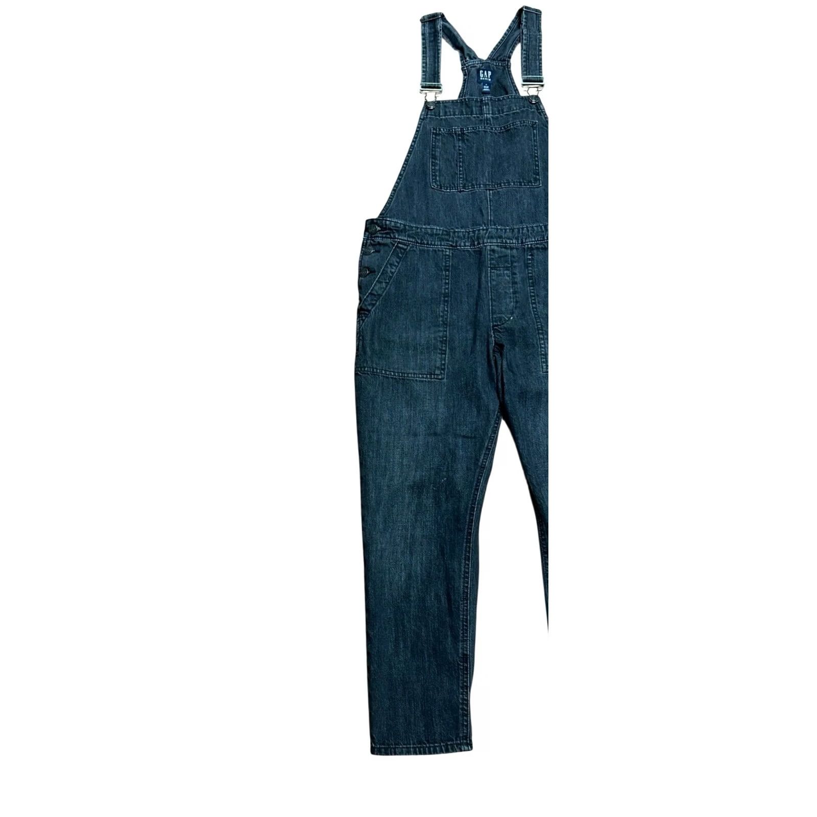 Gap GAP Overalls Crop Slouch Bib Women's Medium Black/Gray Denim Jeans 90s Casual Straight Leg Pockets Adjustable Waist 100% Cotton Blue Gray Size 32" / US 10 / IT 46 - 3 Thumbnail