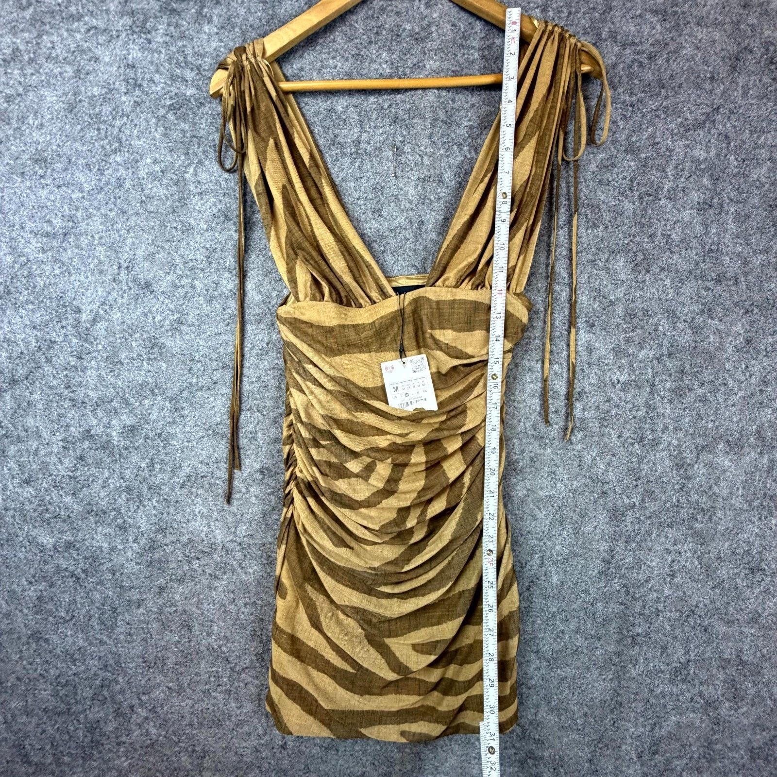 Zara Zara Mini Dress Womens Medium Tan Brown Zebra Stretch Ruched Size M / US 6-8 / IT 42-44 - 5 Thumbnail