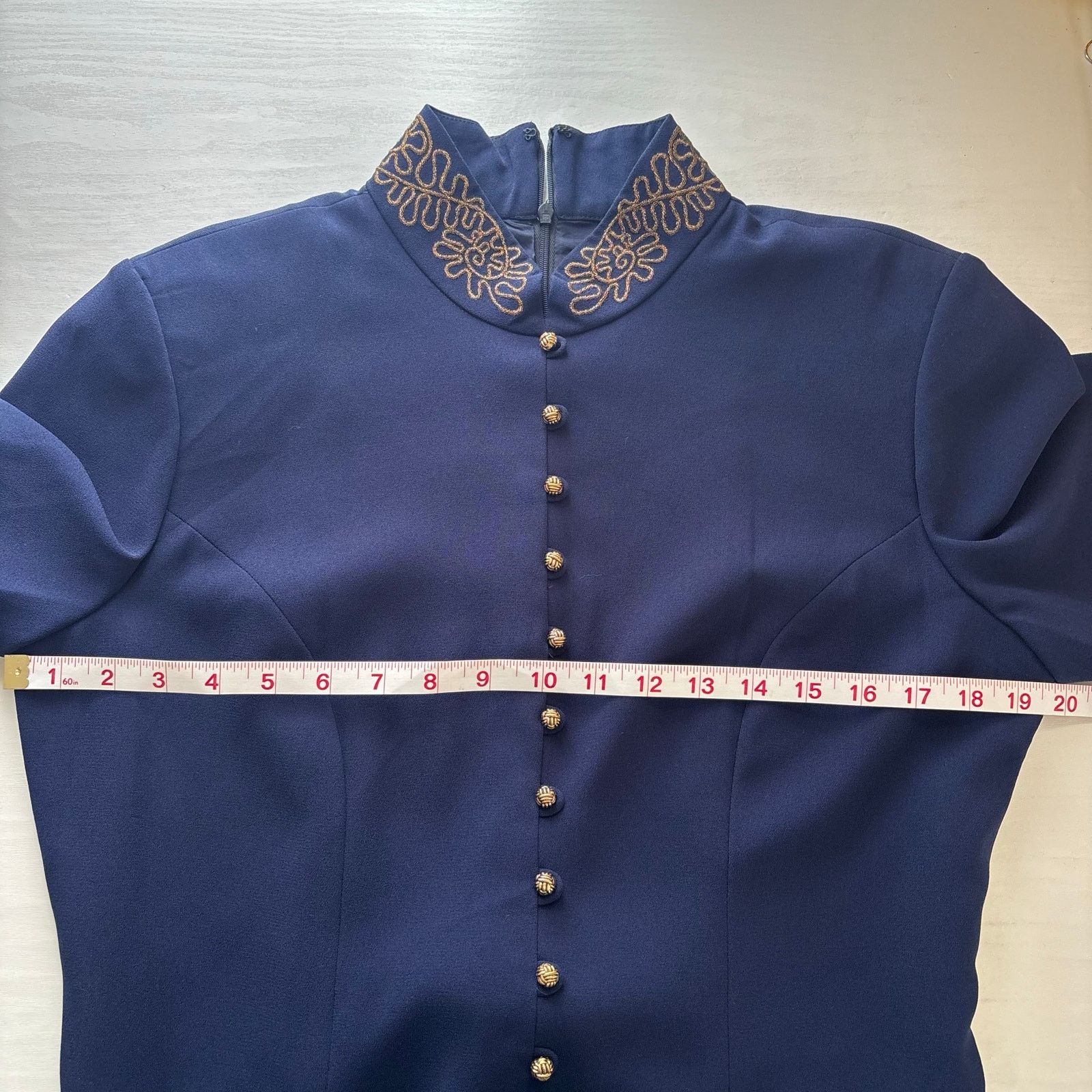 Liz Claiborne Liz Claiborne Blue Mandarin Collar Midi Dress Gold Buttons Size XL / US 12-14 / IT 48-50 - 6 Thumbnail