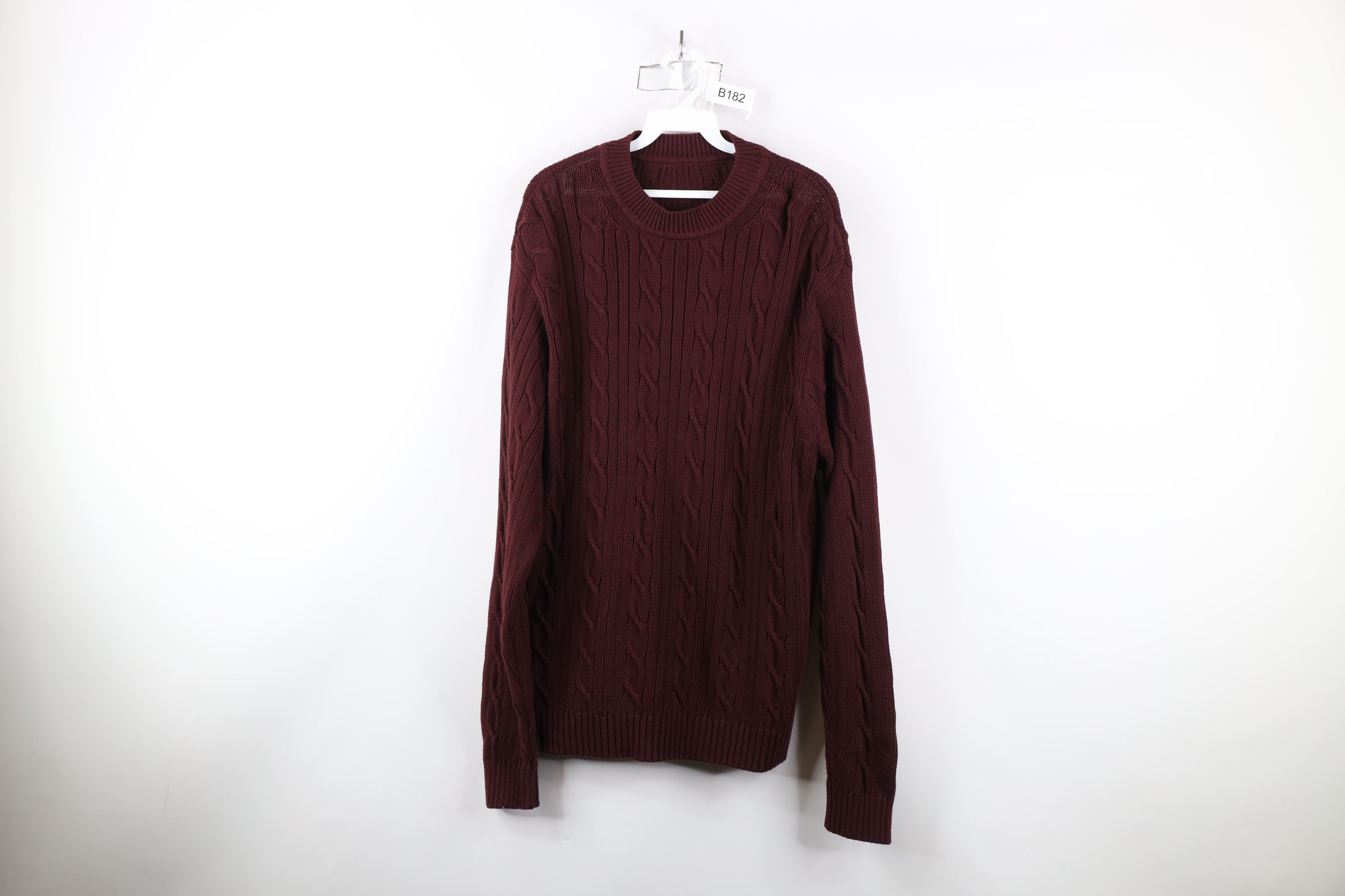 Vintage Vintage 90s Streetwear Ribbed Cable Knit Sweater Burgundy Size US L / EU 52-54 / 3 - 1 Thumbnail