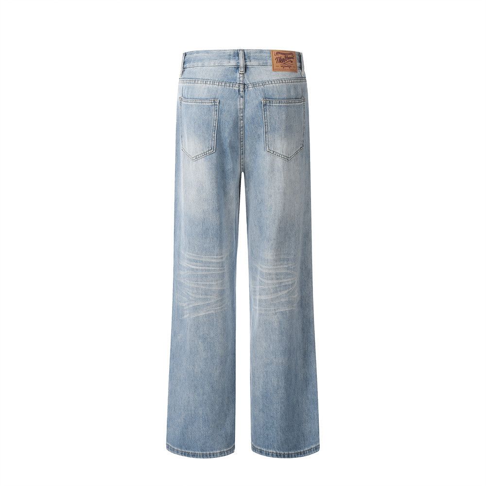 Japanese Brand × Jean High street men's washed distressed loose straight jeans Size US 32 / EU 48 - 2 Thumbnail