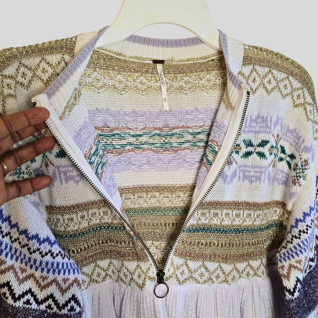 Free People Free People Cozy Cottage Metallic Thermal Sweater White Gold Size XS / US 0-2 / IT 36-38 - 13 Thumbnail