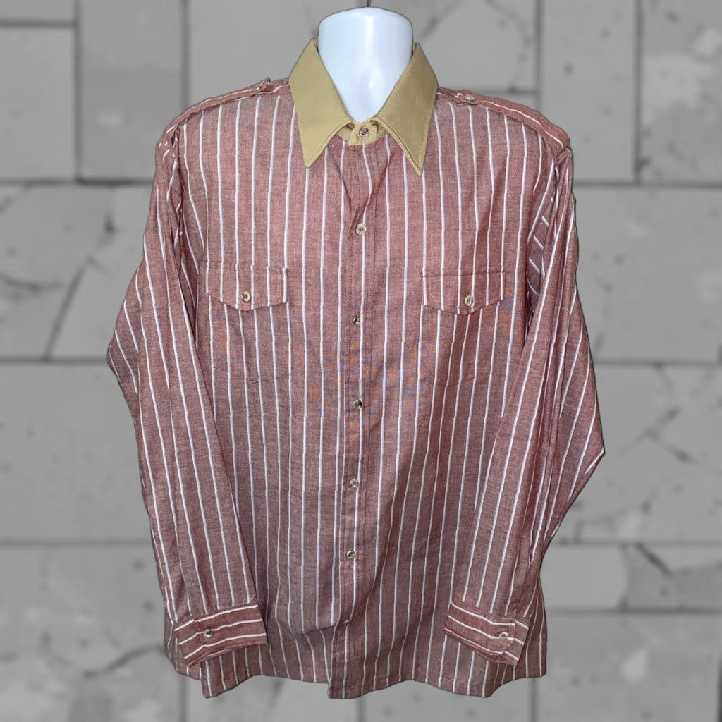 Vintage VINTAGE Spire Shirt 2XLT TALL Striped Long Sleeve Button-Up Red Mens Size US XXL / EU 58 / 5 - 1 Thumbnail