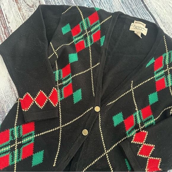 Other Vintage Christopher & Banks Black Cardigan with Red and Gree Size M / US 6-8 / IT 42-44 - 3 Thumbnail