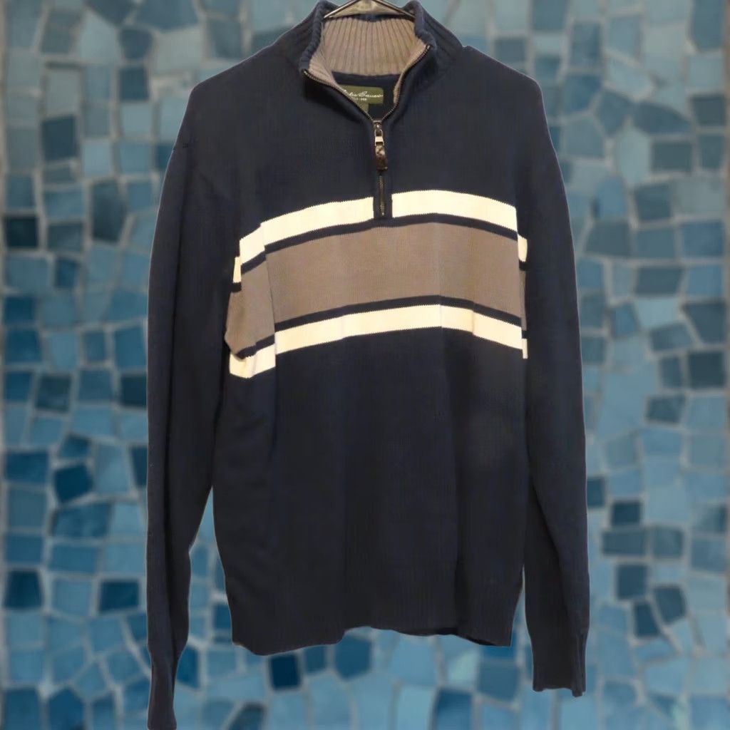 Eddie Bauer Eddie Bauer Striped Knit Quarter Zip Sweater Men XL Mock Neck 1/4 Zip Pullover Casual Outdoor Redefined Blue Size US XL / EU 56 / 4 - 1 Thumbnail