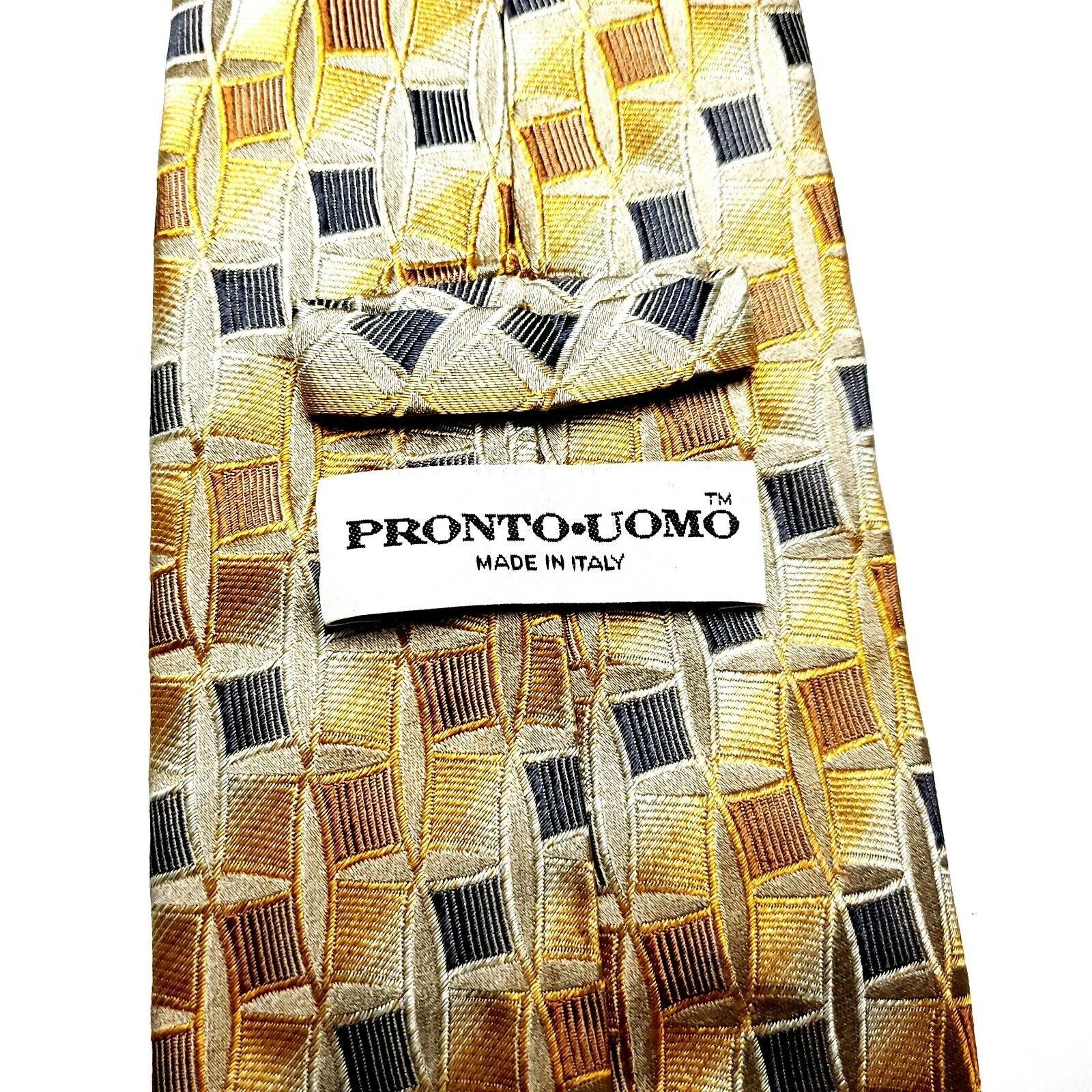 Pronto Uomo Pronto Uomo Silk Tie Yellow Woven Geometric Size ONE SIZE - 3 Thumbnail