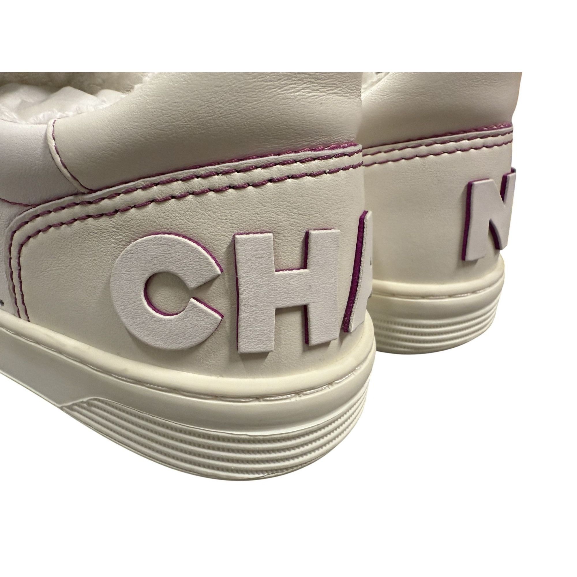 Chanel Chanel Womens White Sneakers With Pink Laces Faux Fur Lining Size US 8.5 / IT 38.5 - 15 Thumbnail
