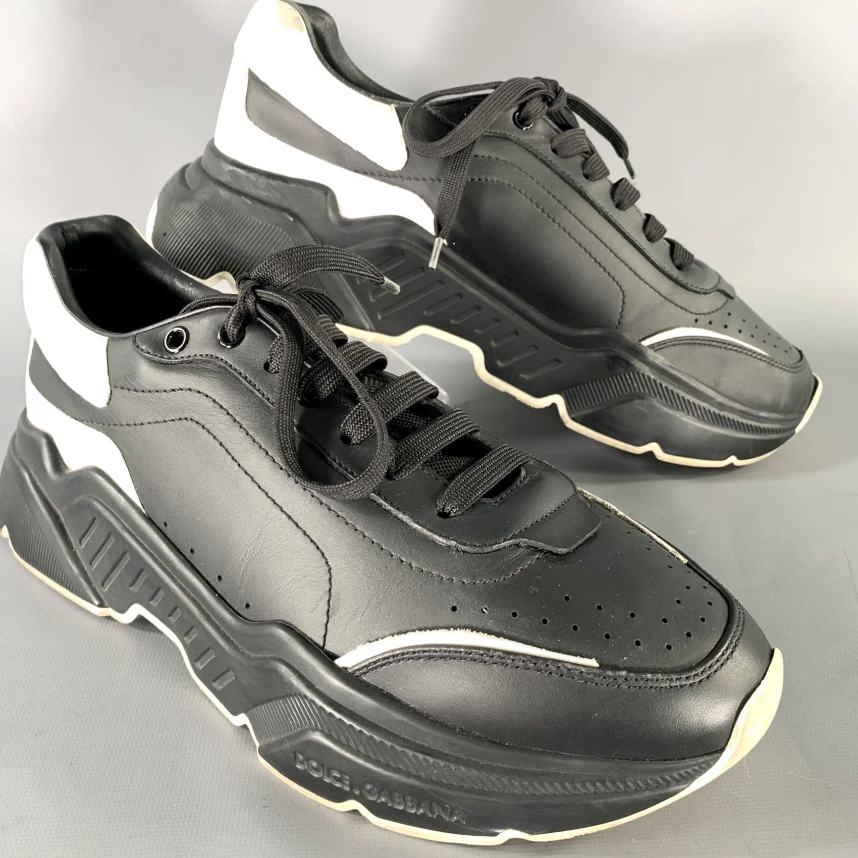 Dolce & Gabbana DOLCE & GABBANA Leather Sneakers Size 10 Black White Size US 10 / EU 43 - 2 Thumbnail