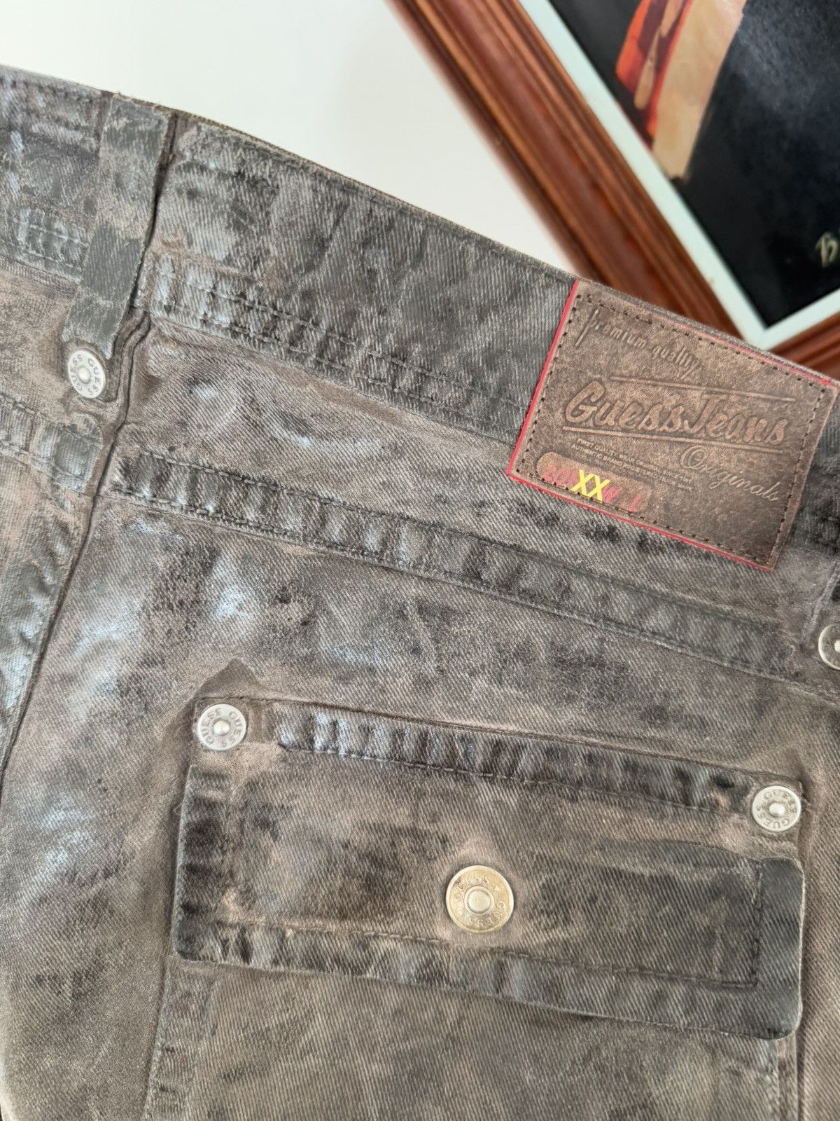 Guess Vintage Guess Waxed Brown Denim Jeans Biker Pant Streetwear Size US 29 - 4 Thumbnail