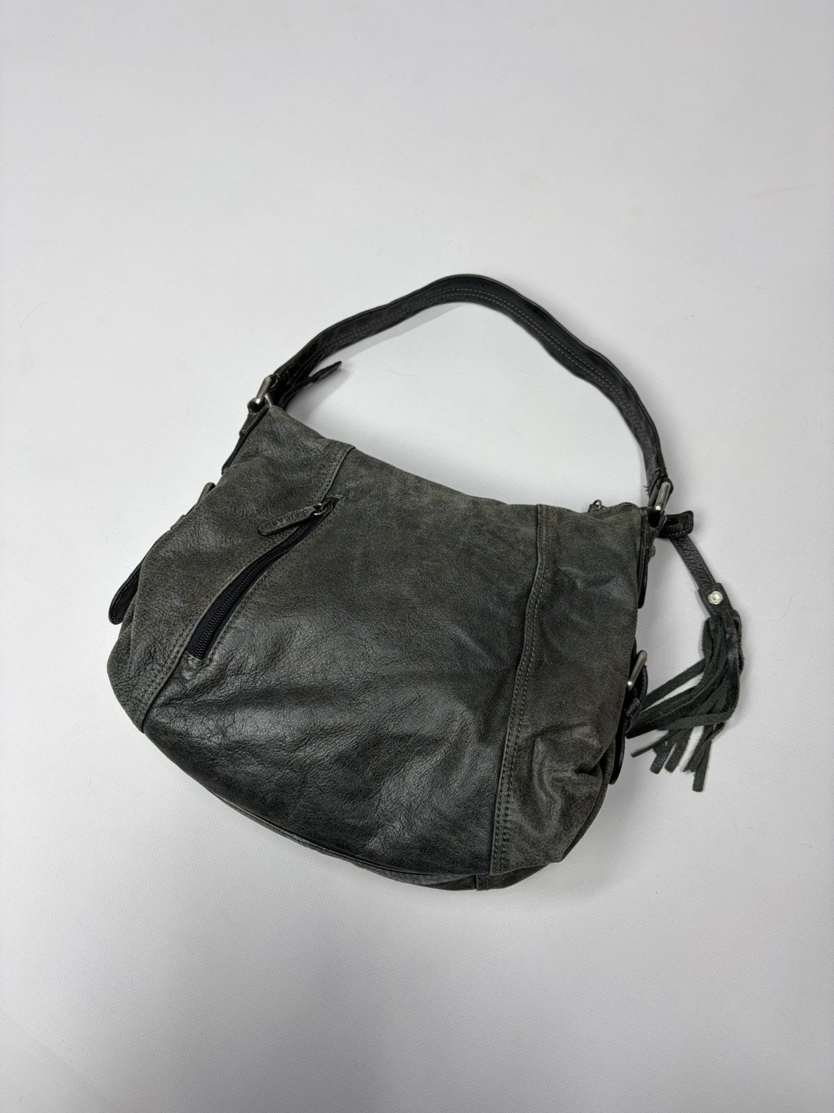Hedi Slimane Distressed Leather Shoulder Bag Olive Vintage Slouchy Hobo Size ONE SIZE - 6 Thumbnail