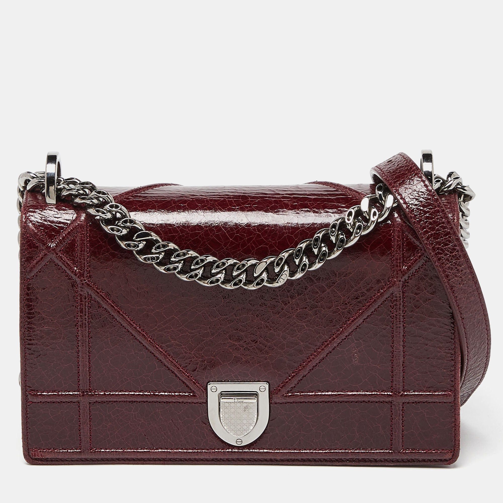 image of Dior Red Crackled Patent Leather Small Ama Shoulder Bag, Women's