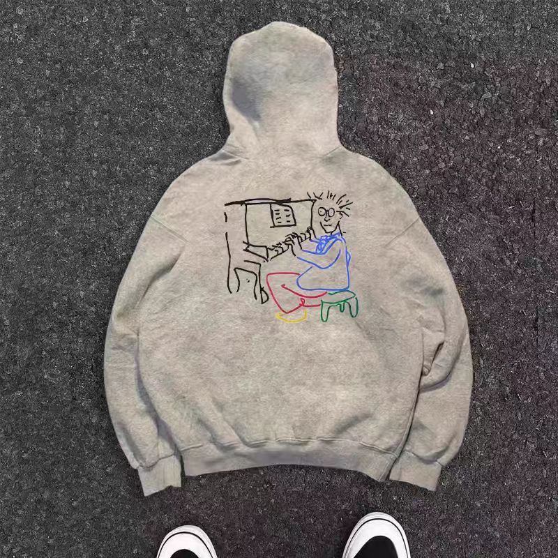 Japanese Brand Gray casual retro piano print hoodie y2k Size US M / EU 48-50 / 2 - 1 Thumbnail