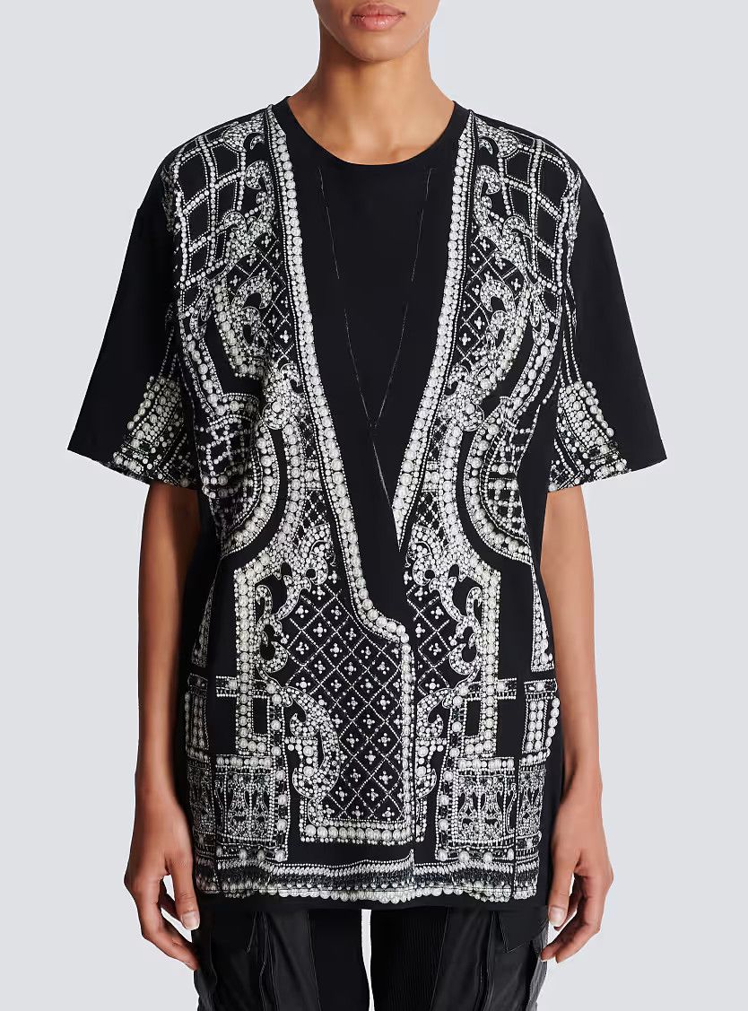 Balmain o1s1wg111225 Printed T-Shirt in Black Size L / US 10 / IT 46 - 2 Thumbnail