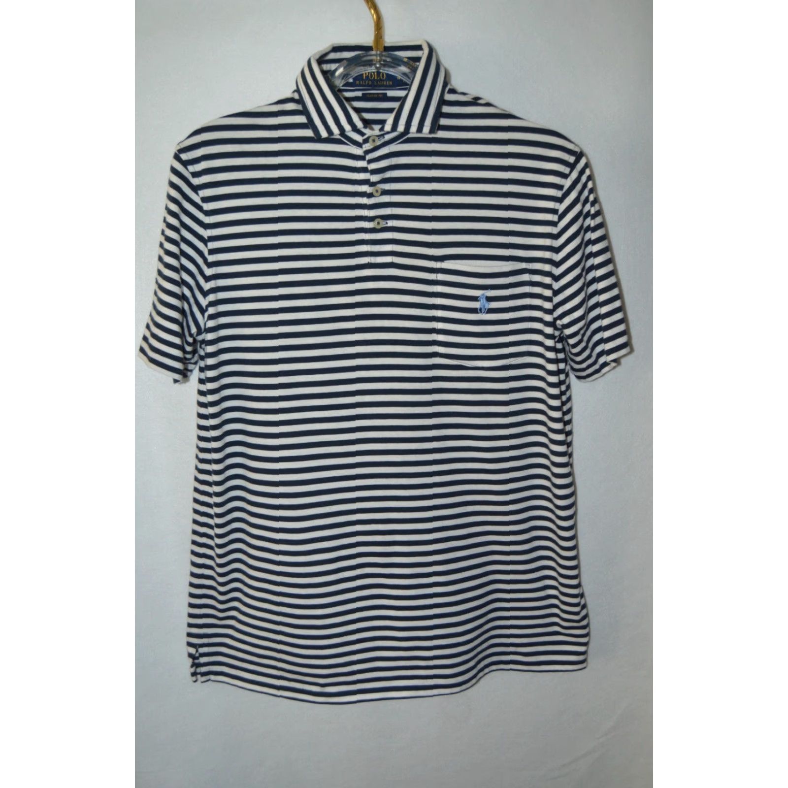 Ralph Lauren Polo Ralph Lauren Polo Shirt Black White Stripe Cotton Pocket M - Polo SS Shirt Men Classic Fit Embroidered Pony Logo Short Sleeve Button Collar Size US M / EU 48-50 / 2 - 2 Thumbnail