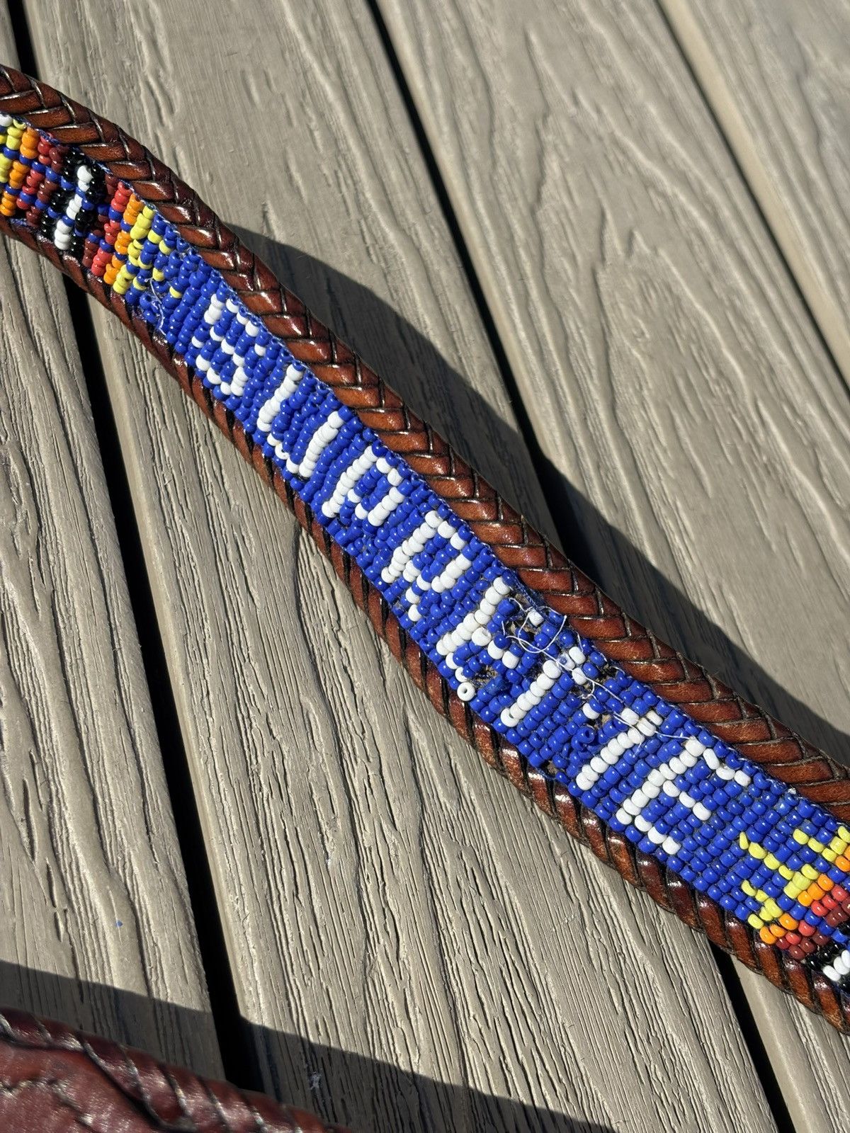 Supreme Supreme SS12 Aztec Beaded Leather Belt Blue S/M (30-32) Size 32 - 3 Thumbnail