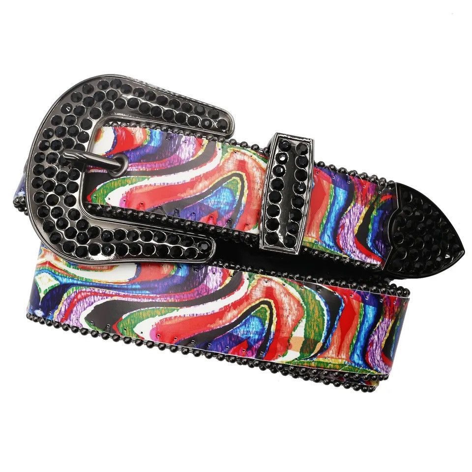 Vintage Rhinestone Belt Adjustable PU leather Western Denim Belt Size ONE SIZE - 4 Thumbnail