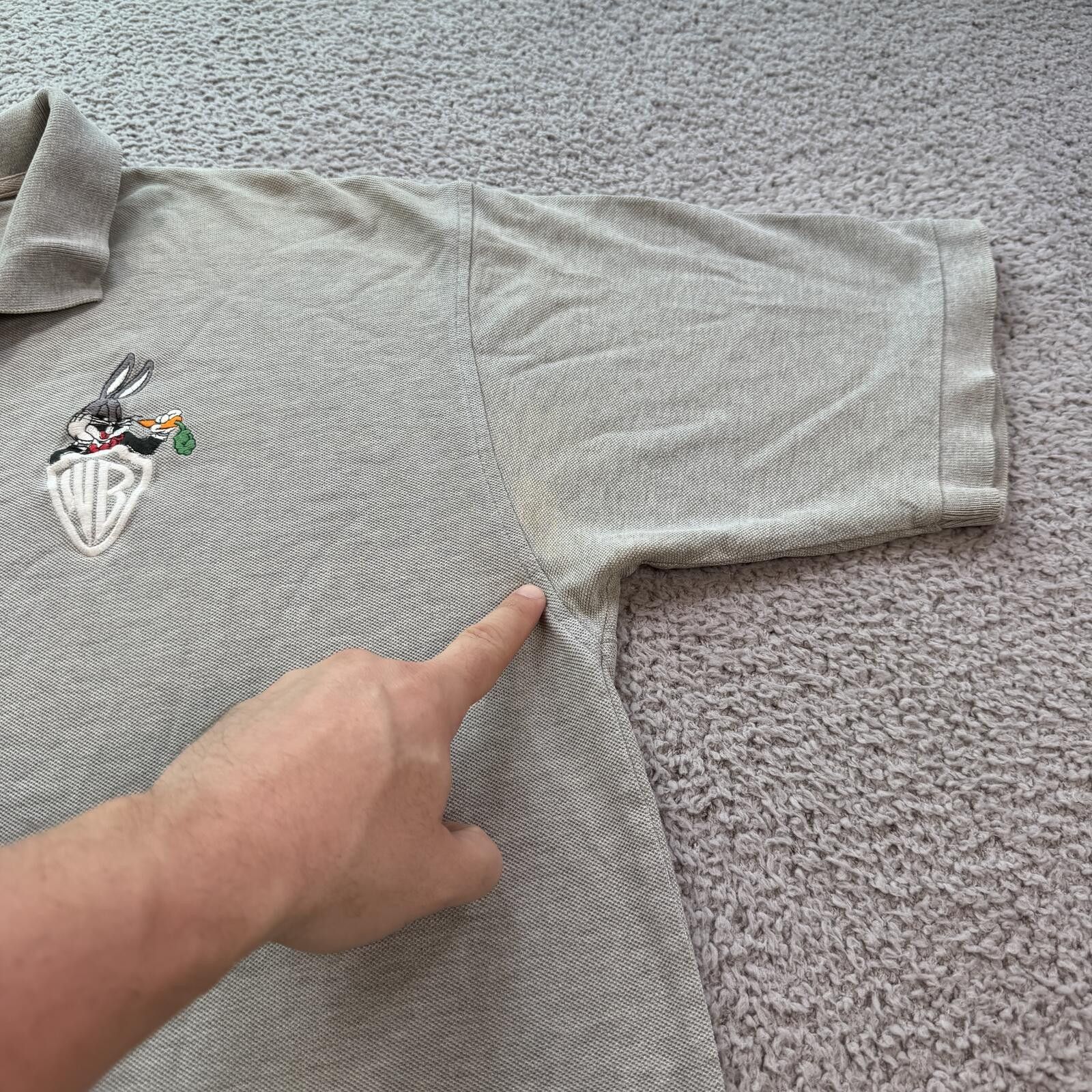 Warner Bros Vintage 1991 Warner Bros Bugs Bunny Polo Shirt Gray XXL Size US XXL / EU 58 / 5 - 7 Thumbnail