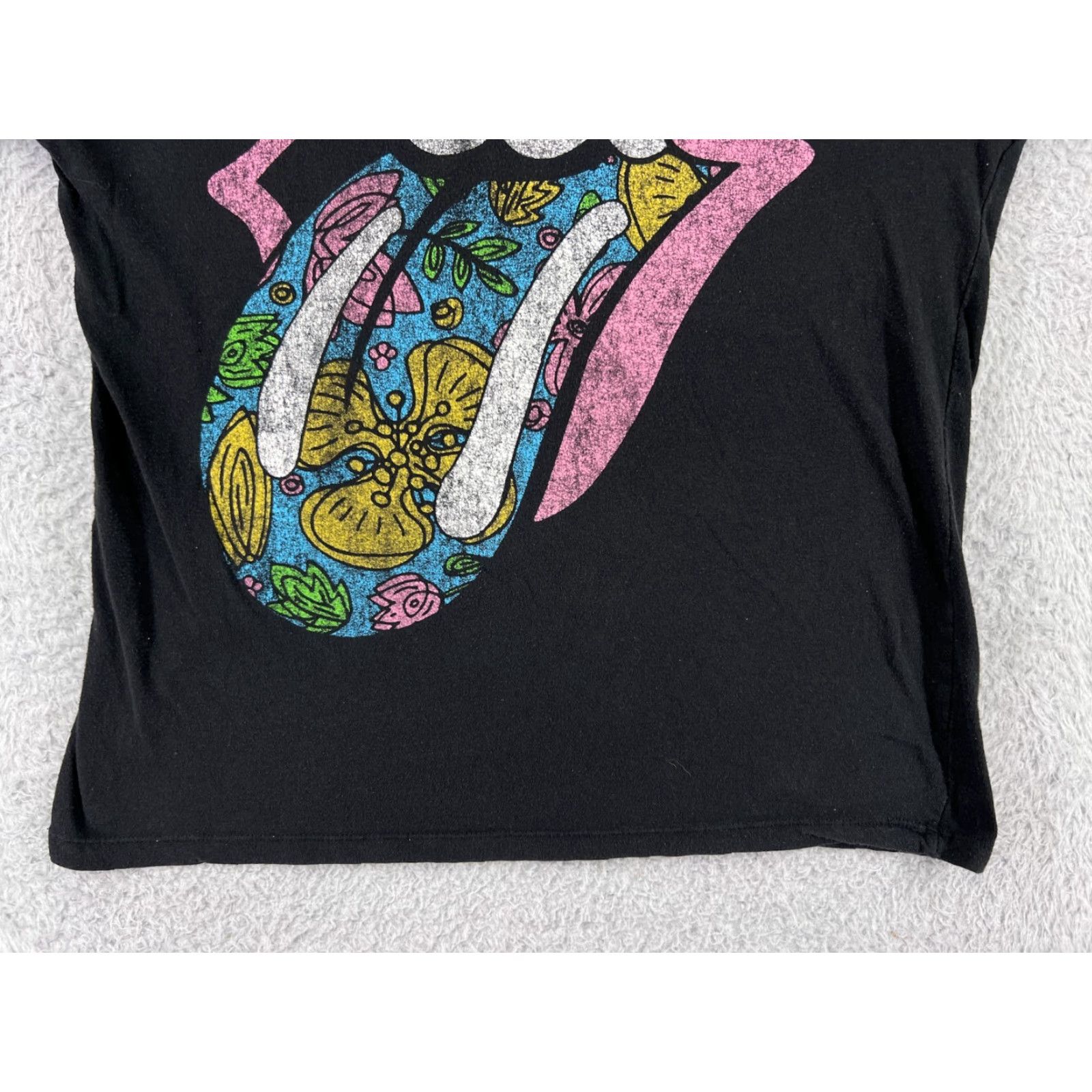 Vintage Rolling Stones Shirt Women's Medium Black Cropped Short Sleeve Crew Neck Rock Music 80s Womens Size M / US 6-8 / IT 42-44 - 6 Thumbnail