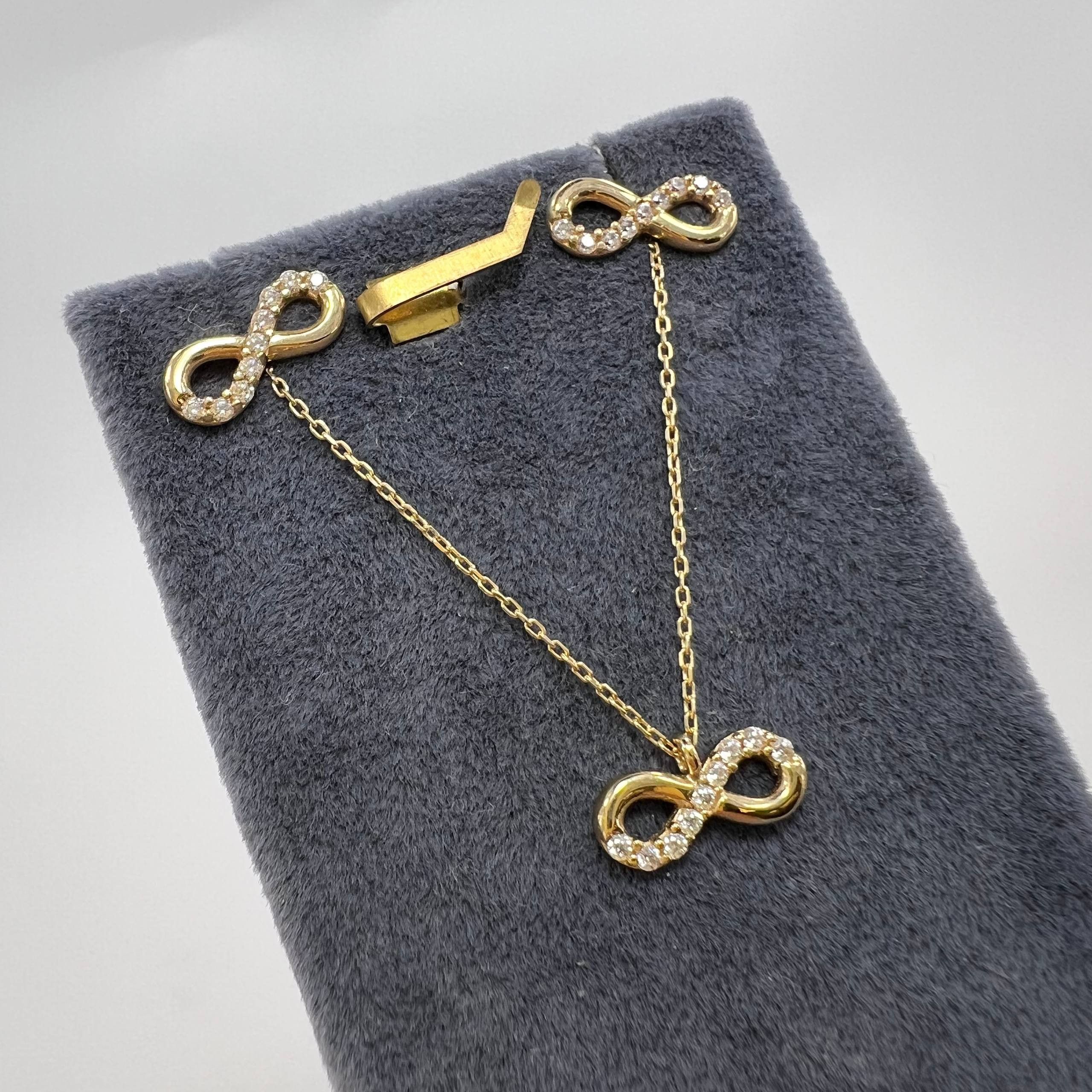 Other 14K Solid Gold Infinity Necklace & Stud Earrings Set 2.8g Size ONE SIZE - 1 Thumbnail