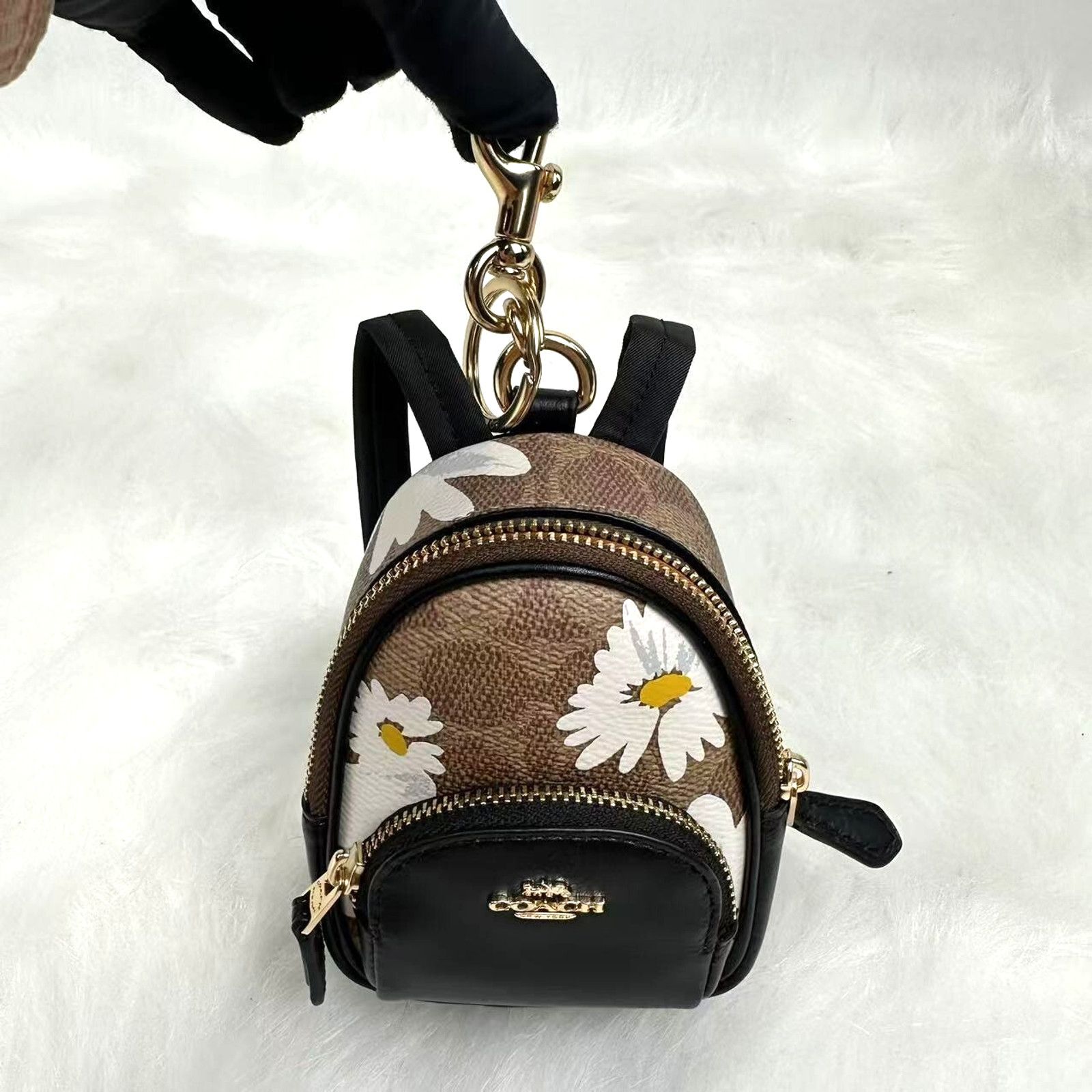 Coach Mini Court Backpack Bag Charm With Floral Print NWT in Brown, Women's