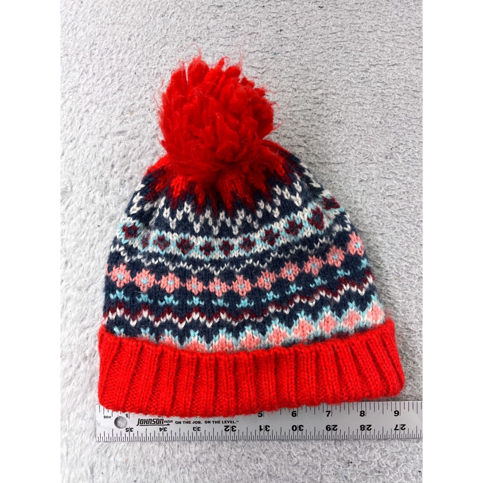 Gap GAP Beanie Hat Womens One Size Red Blue Knit Floral Mohair Blend Pom - Beanie, Hat, Womens, One Size, Red, Floral, Mohair Blend, Knit, Ski Theme Size ONE SIZE - 3 Thumbnail