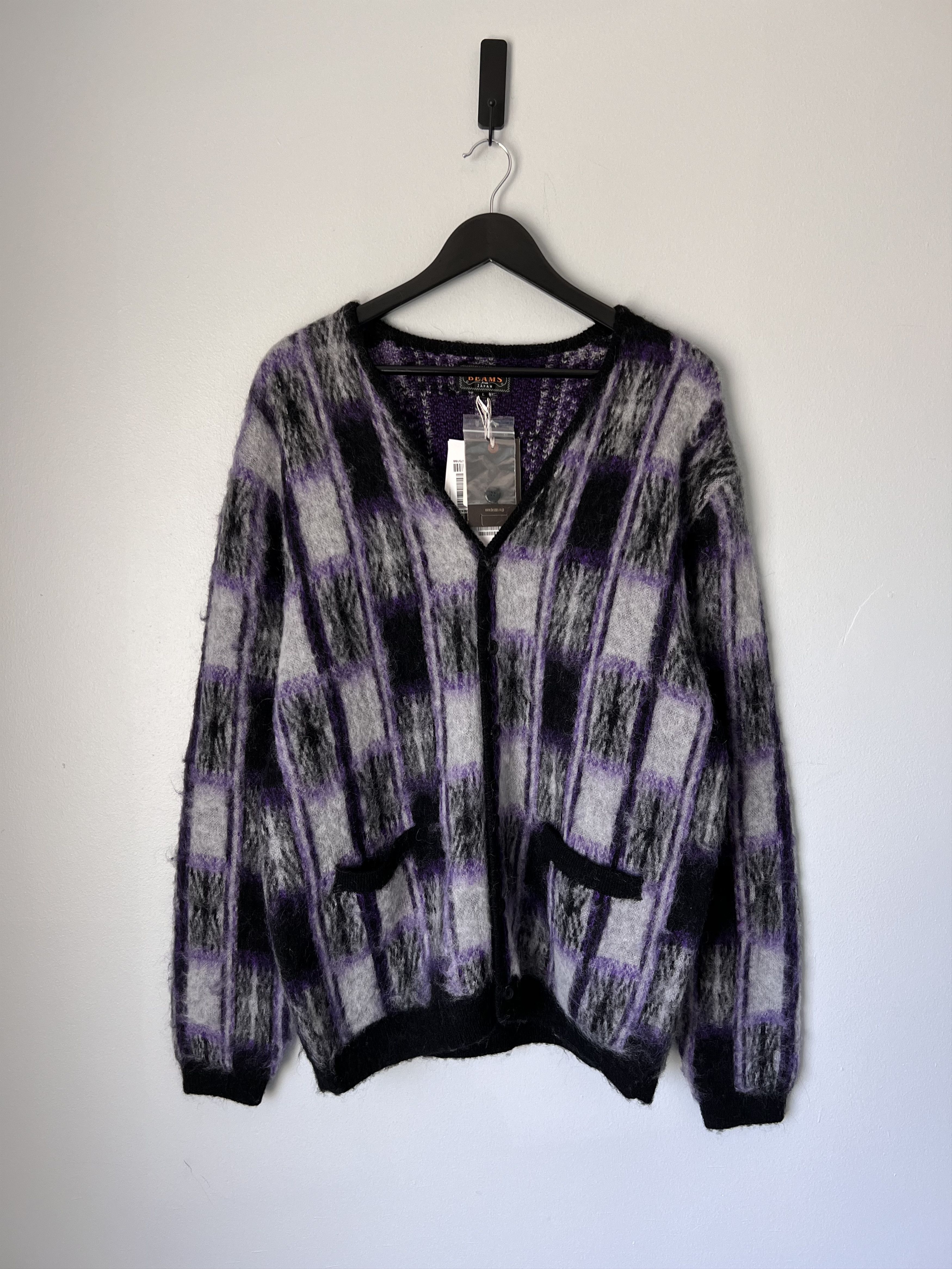 Beams Plus Beams Plus Double Check Mohair Cardigan in Purple Black Size US L / EU 52-54 / 3 - 1 Thumbnail