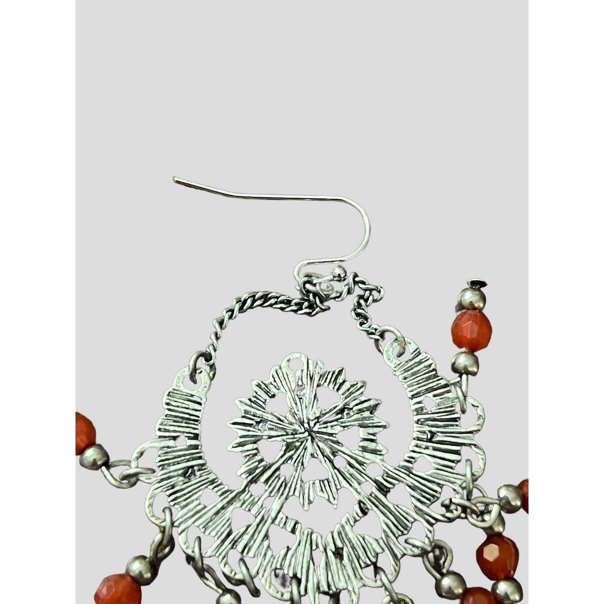 Other Silver tone dangle earrings filagree beads enamel hook boho Size ONE SIZE - 4 Thumbnail