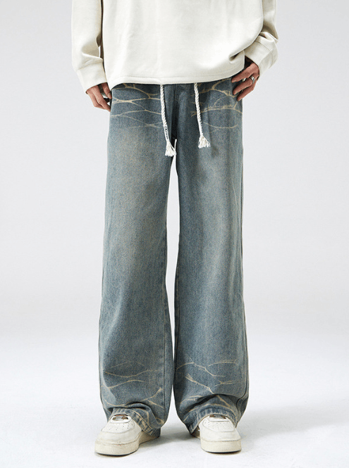Japanese Brand × Jean Vintage washed tie-dyed loose versatile drawstring jeans Size US 32 / EU 48 - 1 Thumbnail