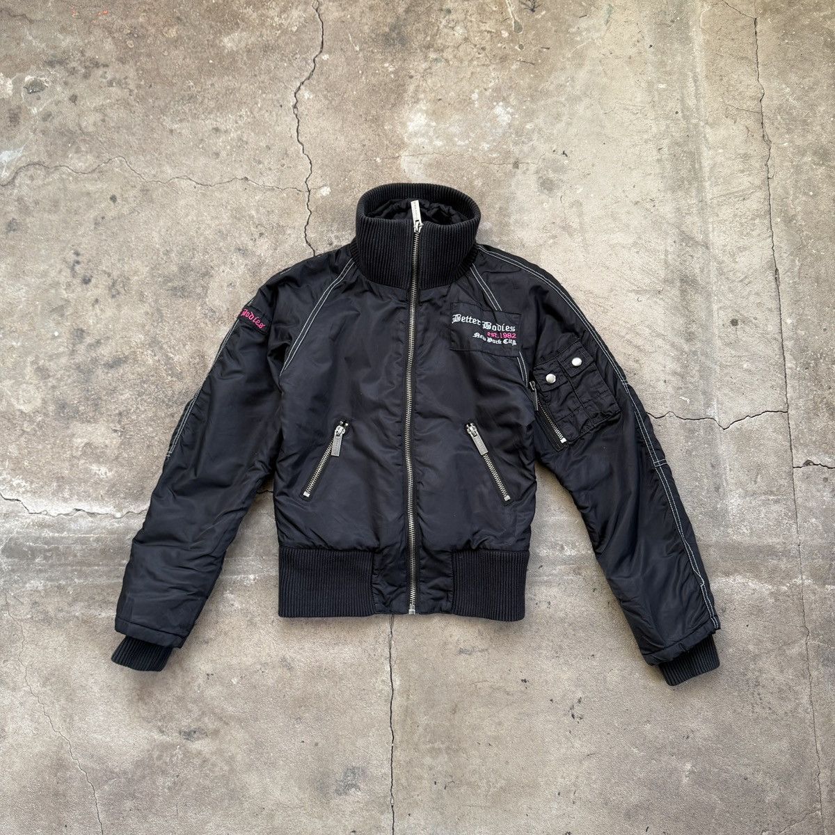 Vintage Y2K Better Bodies New York Black Nylon Bomber Jacket