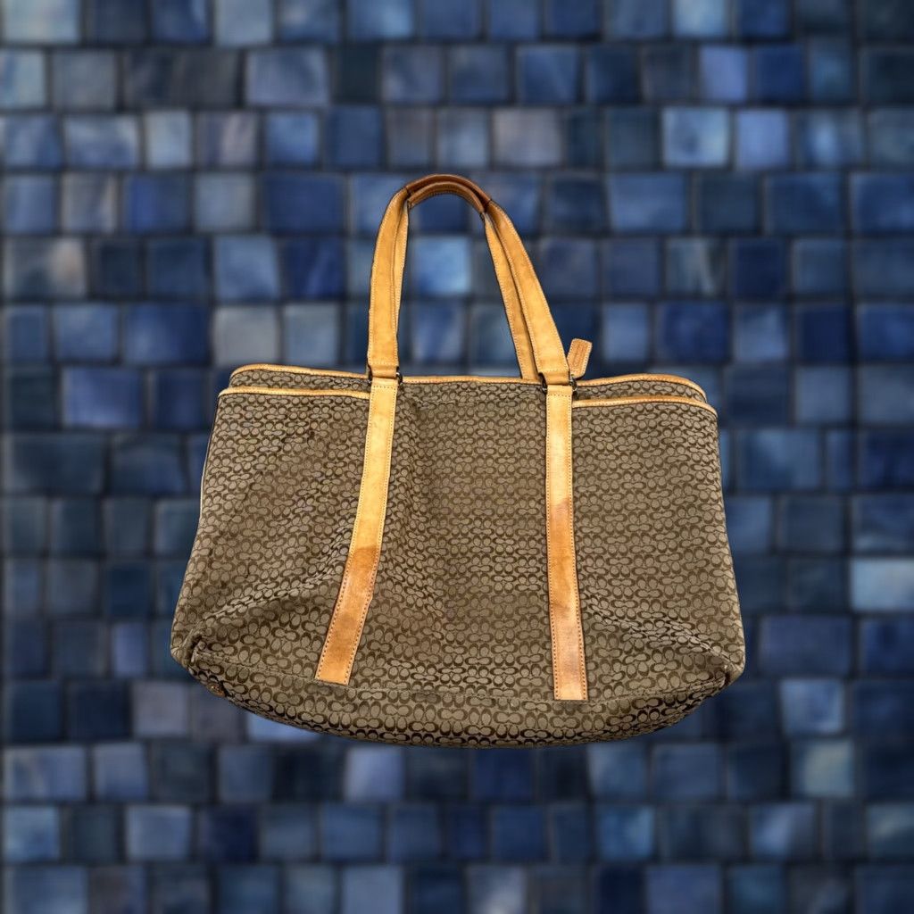 Coach VINTAGE Coach Y2K Large Signature Canvas Vachetta Leather Tote Bag F77014 Read Coach Women Tote Large Beige Canvas Size ONE SIZE - 1 Thumbnail