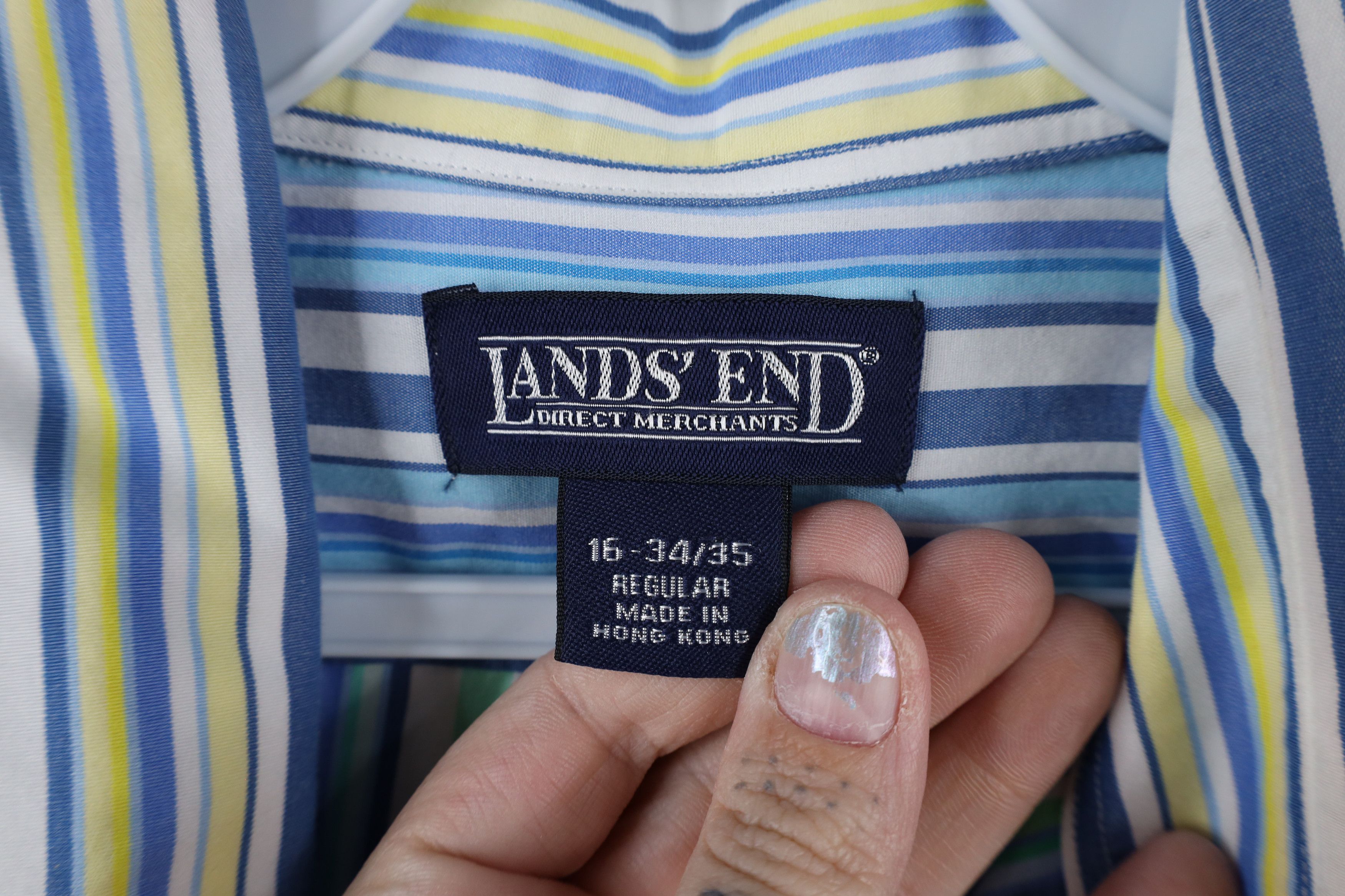 Lands' End × Vintage Vintage 90s Lands End Striped Collared Button Down Shirt Size US M / EU 48-50 / 2 - 7 Thumbnail