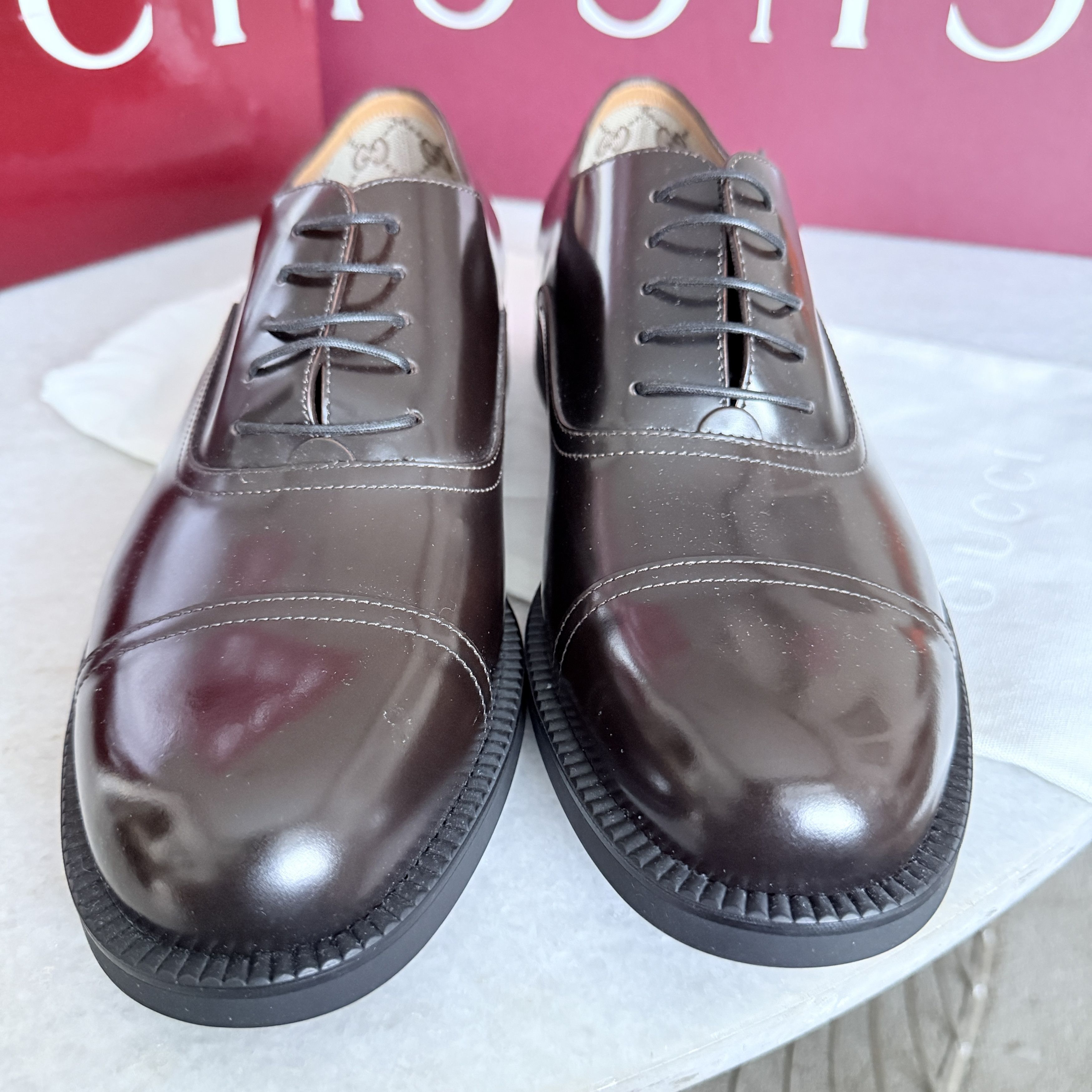 Gucci Gucci 812153 Mens Tempe Cap-Toe Brown Leather Oxford Shoes Size US 8.5 / EU 41-42 - 12 Thumbnail