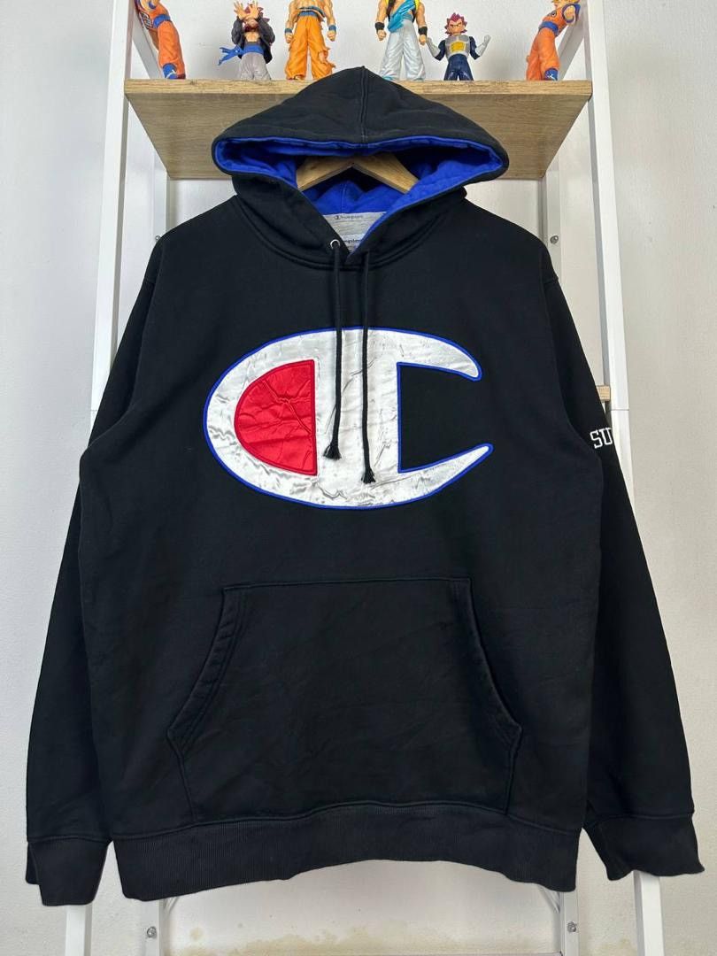 Champion × Supreme × Vision Streetwear Supreme Champion Big Satin Logo Hoodie Sweatshirt (PIT 23.5) Size US L / EU 52-54 / 3 - 1 Thumbnail