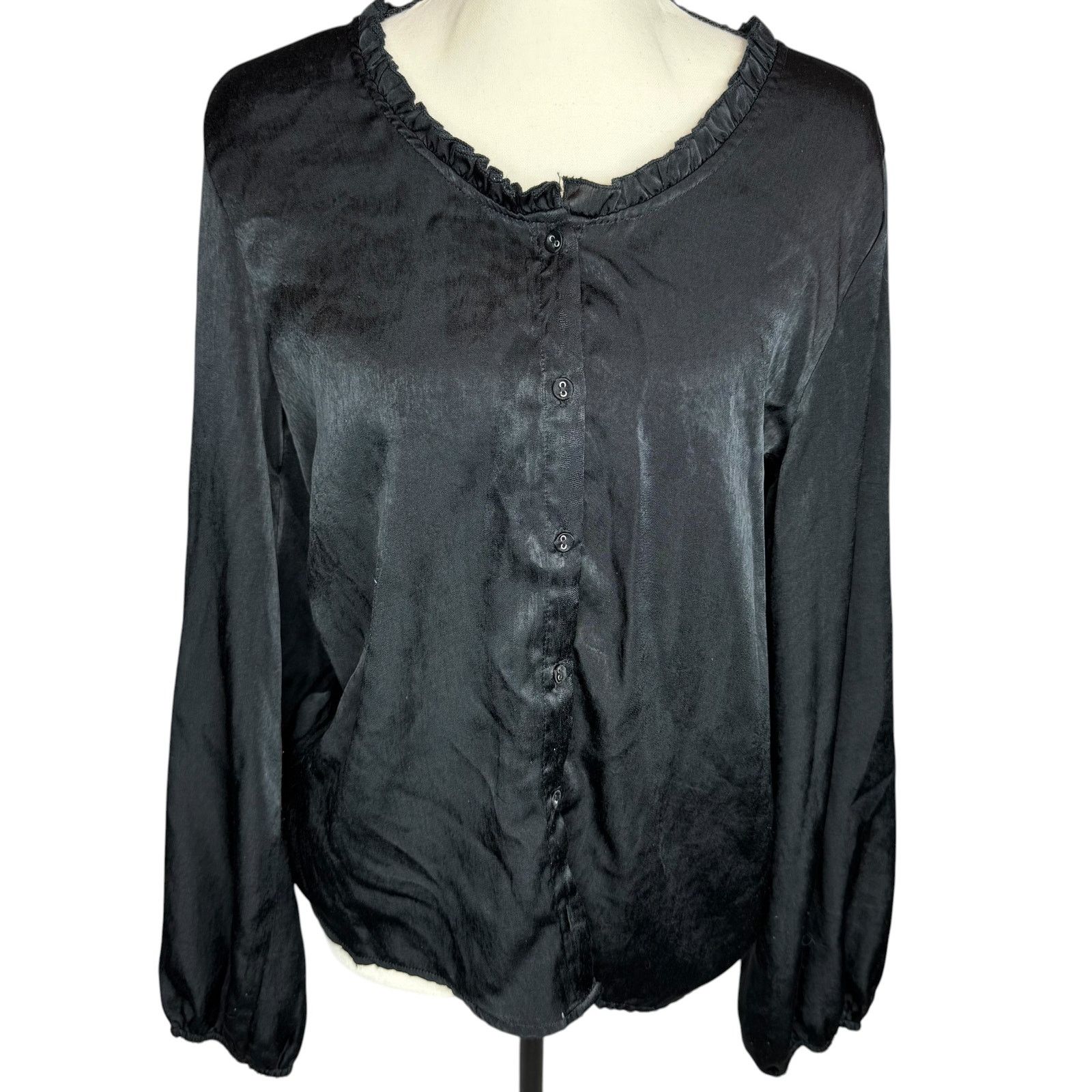 Other Blue Rain Sheer Black Ruffle Neck Blouse Size M Size M / US 6-8 / IT 42-44 - 2 Thumbnail