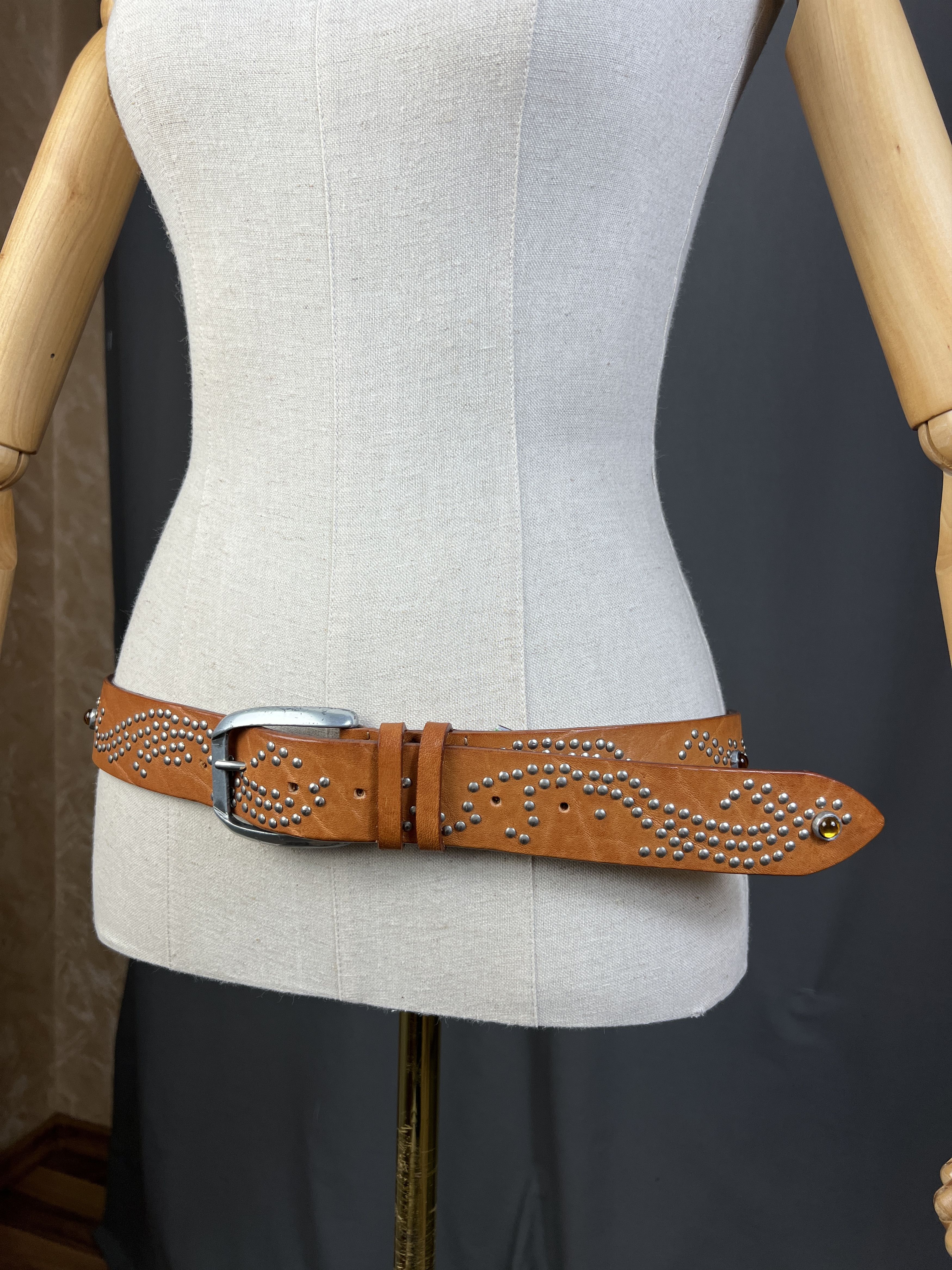 Vintage Vintage Fabrizio Mancini Rhinestones Leather Belt Italy Size ONE SIZE - 3 Thumbnail