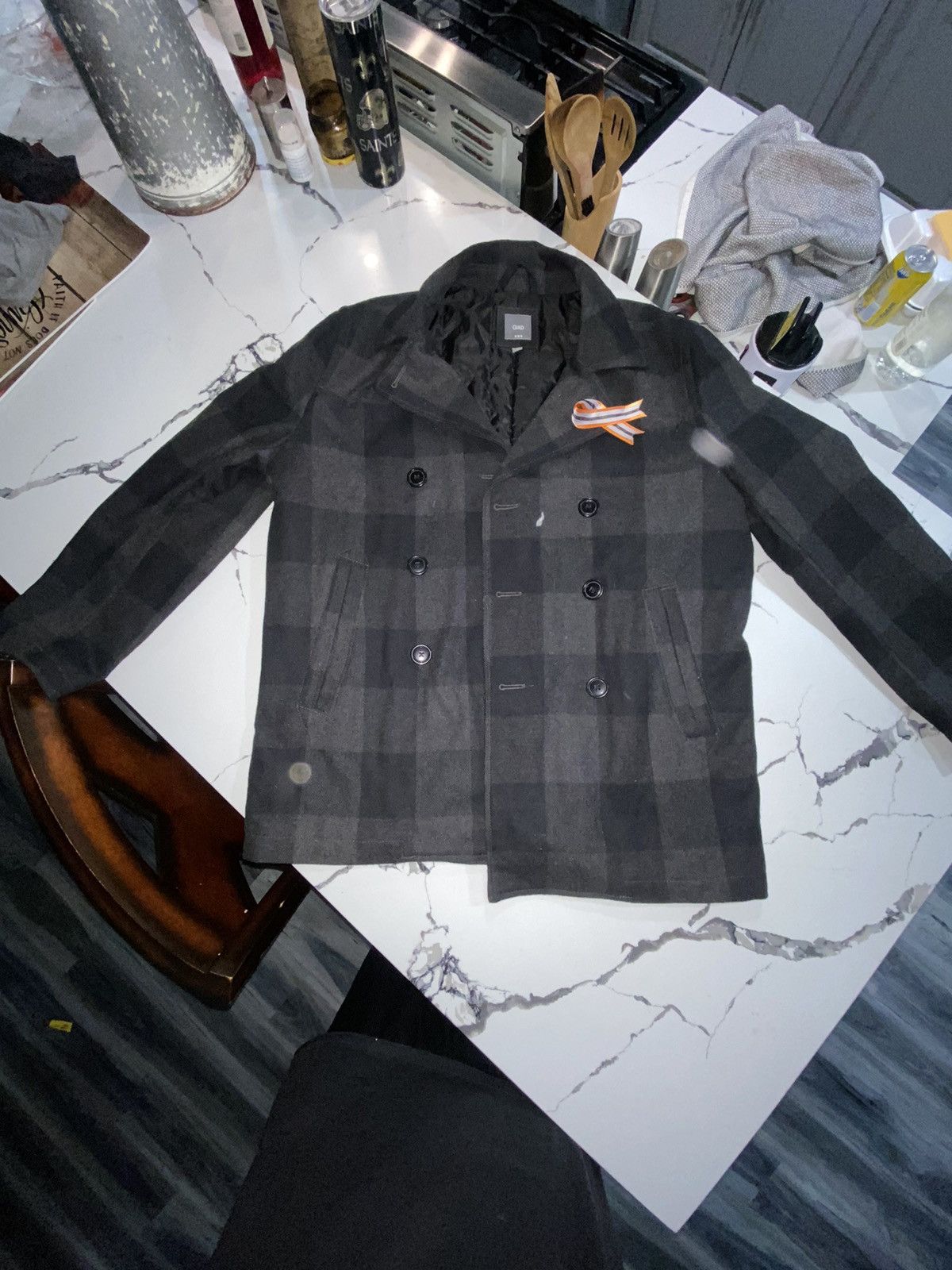 Gap Vintage Black Flannel Double Button Gap Coat Size US L / EU 52-54 / 3 - 1 Thumbnail