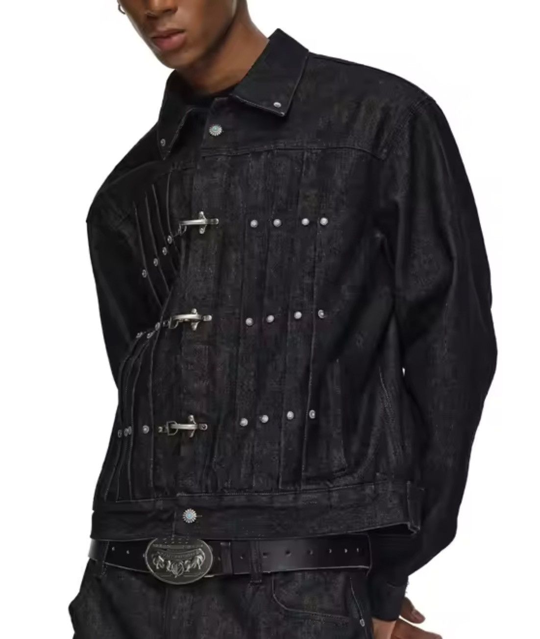 Japanese Brand Toggle Pleated Denim Jacket Size US M / EU 48-50 / 2 - 2 Thumbnail