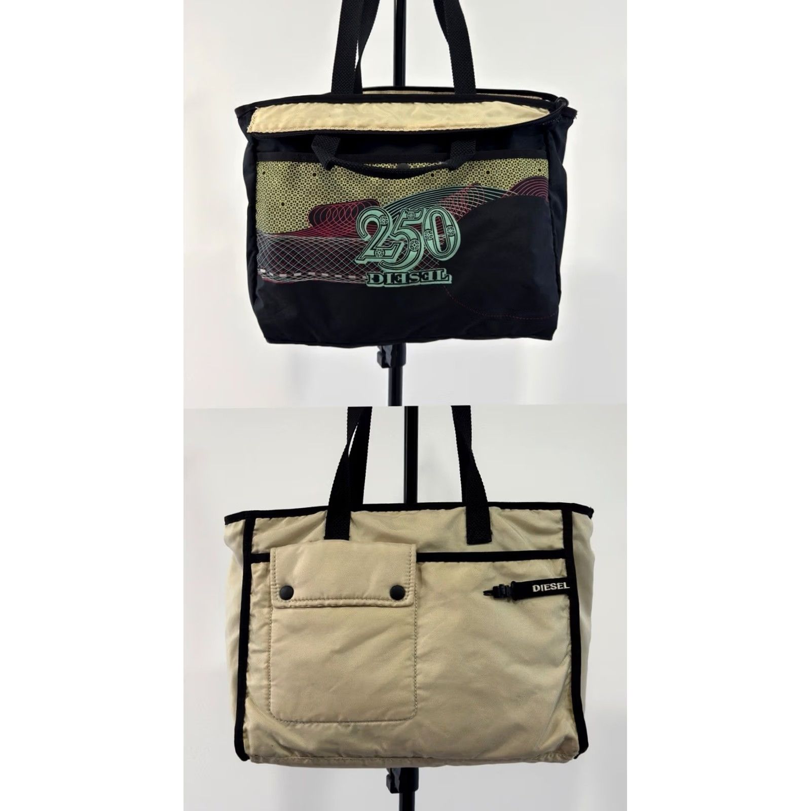 Diesel VINTAGE Diesel Y2K Nylon Big Logo Reversible Tote Woman Bags Small Beige/Black Diesel Brand 90s City Designer Handbag Womens Size ONE SIZE - 2 Thumbnail